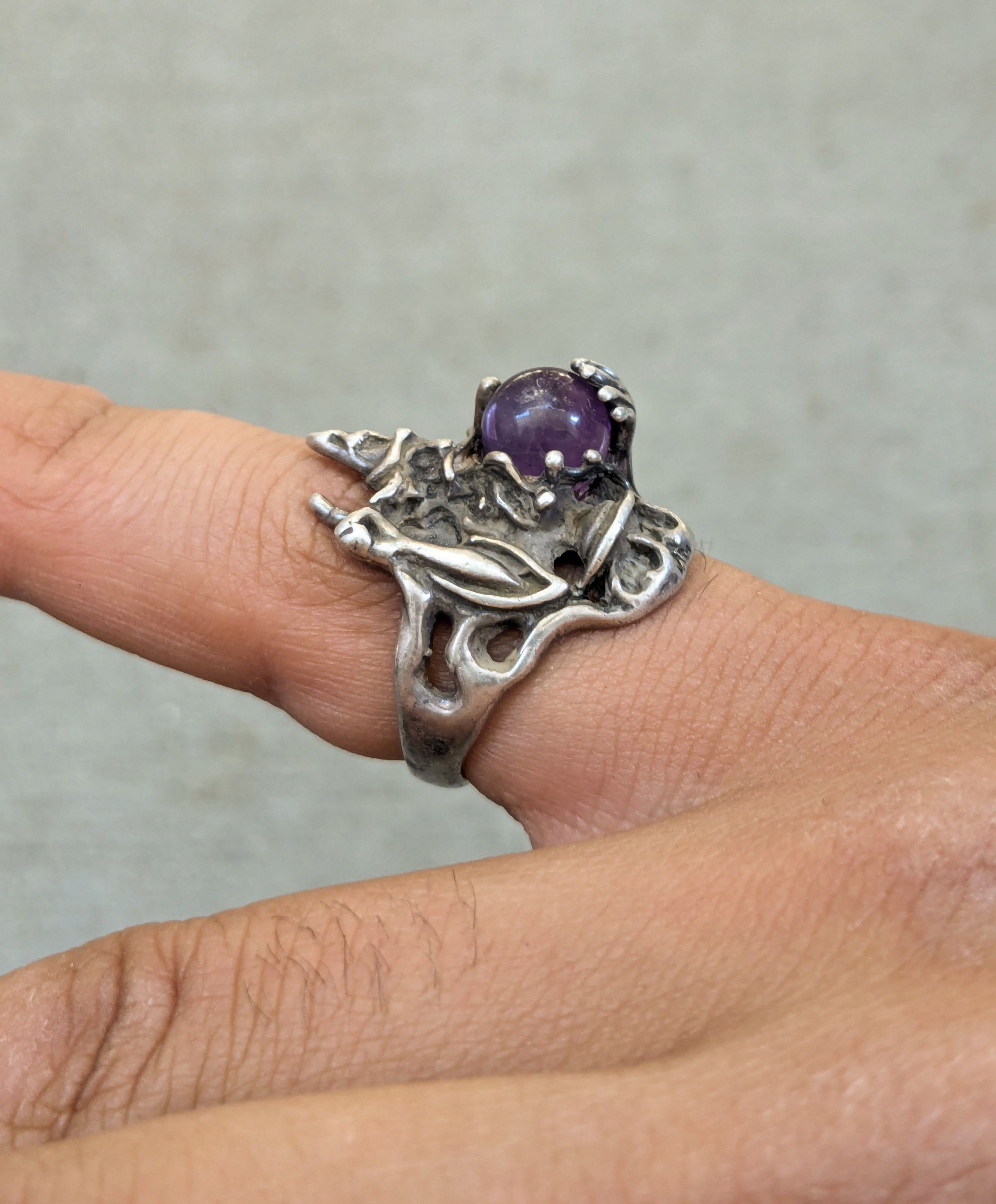 Jewelry × Sterling Silver Sterling Silver Ring Wizard Purple Amethyst Orb Sphere 5.75 Size ONE SIZE - 12 Thumbnail
