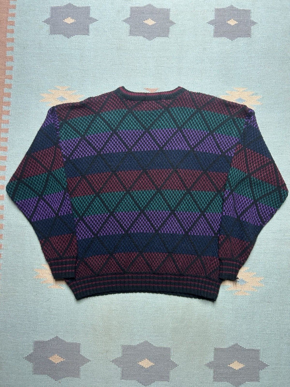 Vintage Vtg 90s acrylic knit sweater geometric diamonds USA large Size US L / EU 52-54 / 3 - 5 Thumbnail