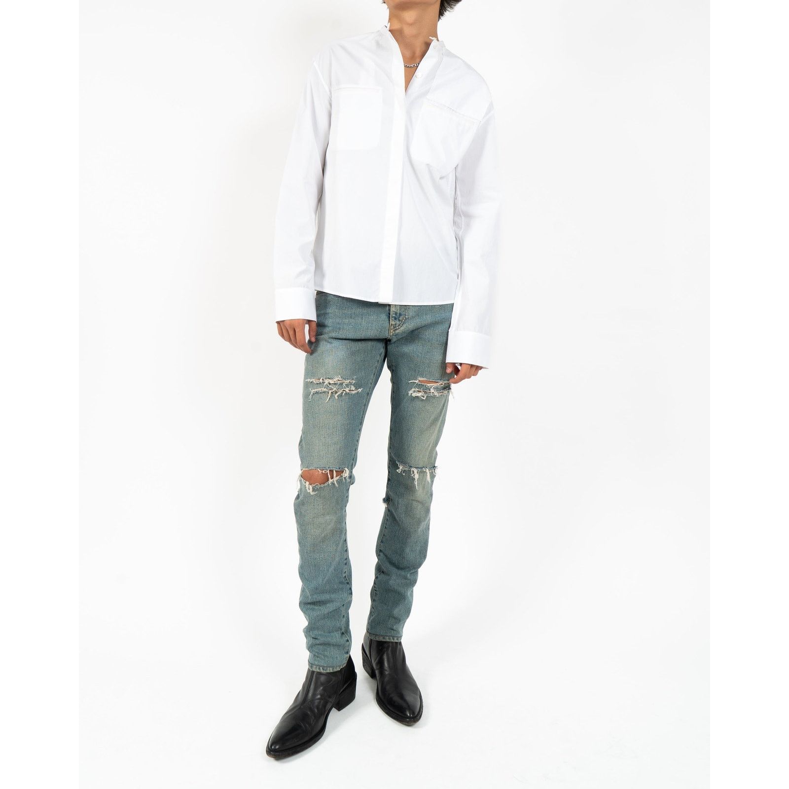 Haider Ackermann FW18 Mandarin Military Shirt in White Cotton Size US S / EU 44-46 / 1 - 9 Thumbnail