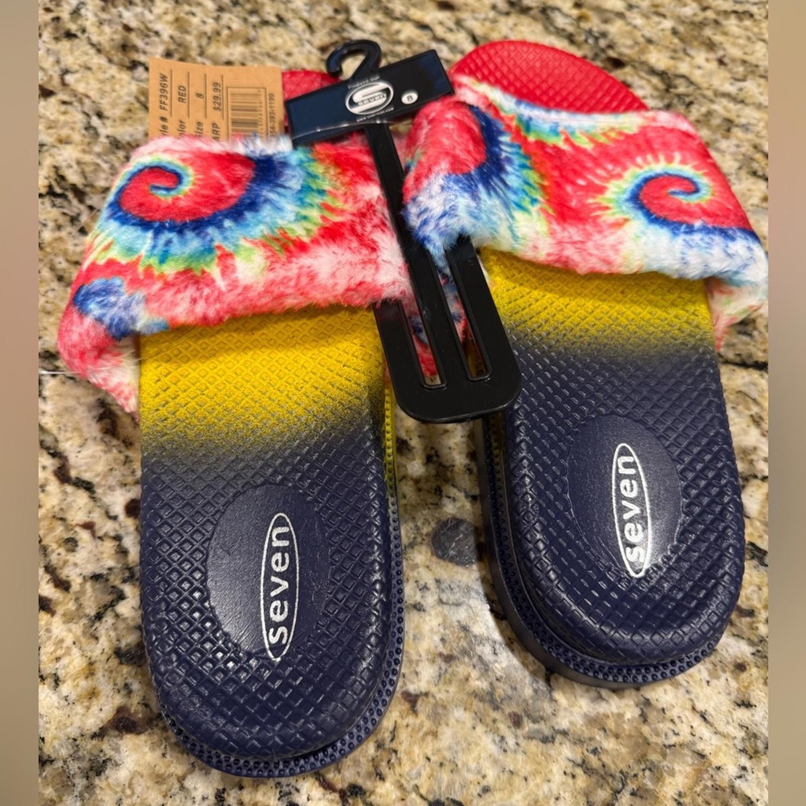 Seven 7 Seven tie dyed faux fur rainbow colored slides Size 8 Size US 8 / IT 38 - 2 Thumbnail