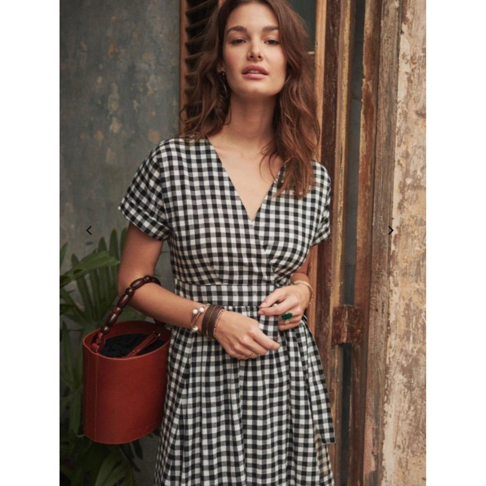 Sezane NWT Sezane MARIELLE midi DRESS Black White cotton gingham pl Size S / US 4 / IT 40 - 2 Thumbnail