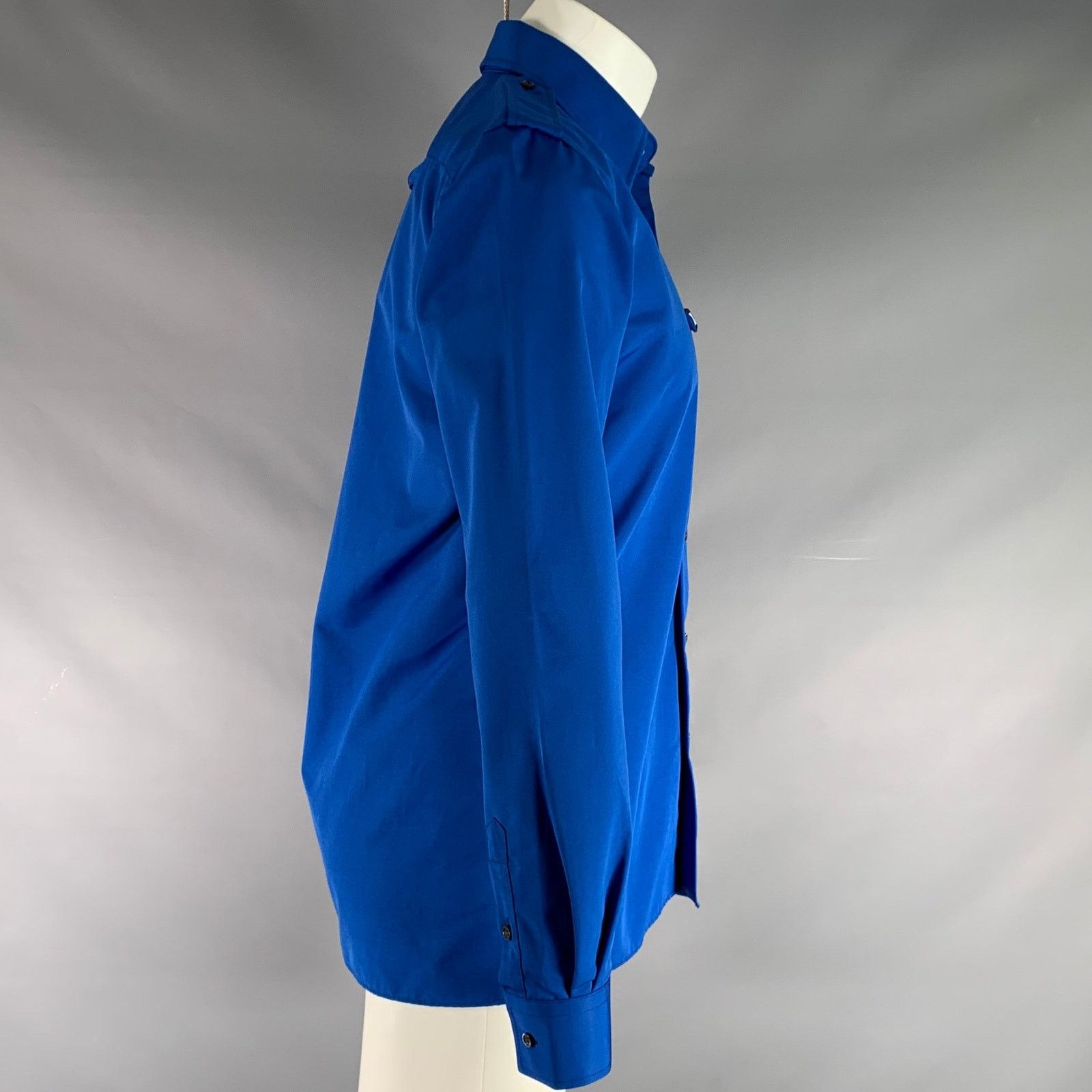 Xander Zhou Size S Blue Solid Polyester Epaulettes Long Sleeve Shirt Size US S / EU 44-46 / 1 - 3 Thumbnail