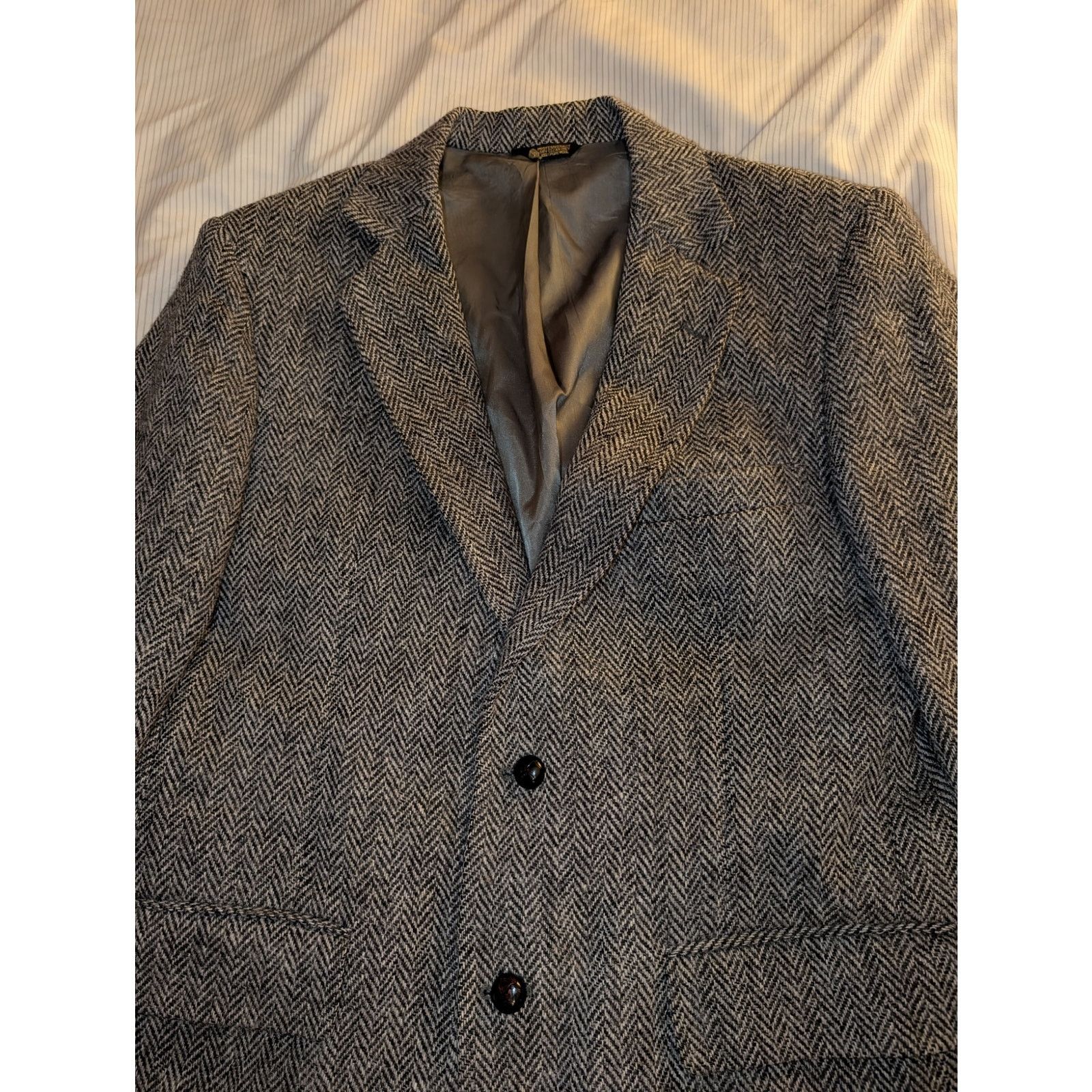 Other Vintage Bespoke Tweed Wool Blazer Herringbone 40L 2 Button Size 40L - 2 Thumbnail