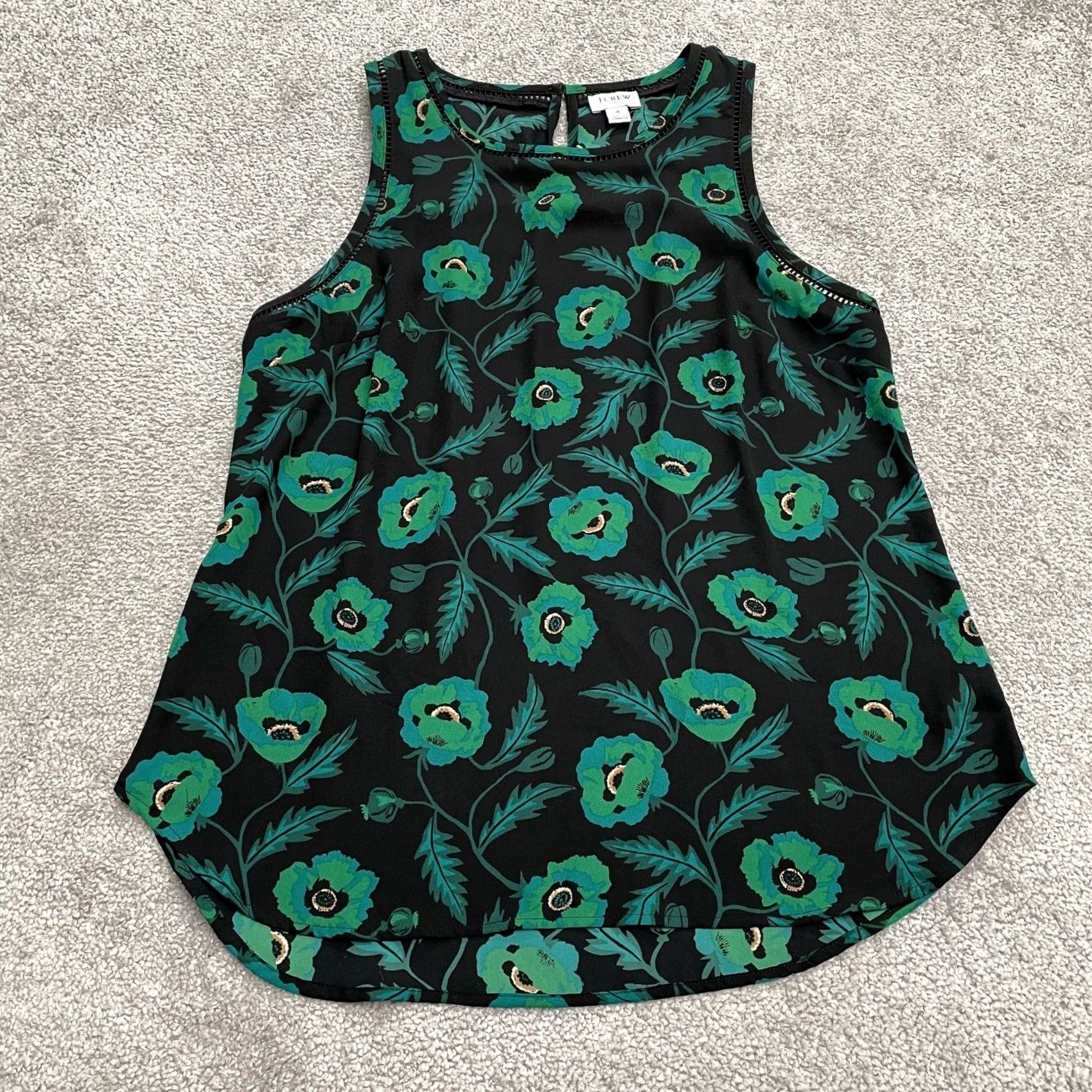 J.Crew VINTAGE J.CREW Halter Tank Top Blouse Womens 4 Black Green Floral Casual Summer Tropical Size S / US 4 / IT 40 - 2 Thumbnail