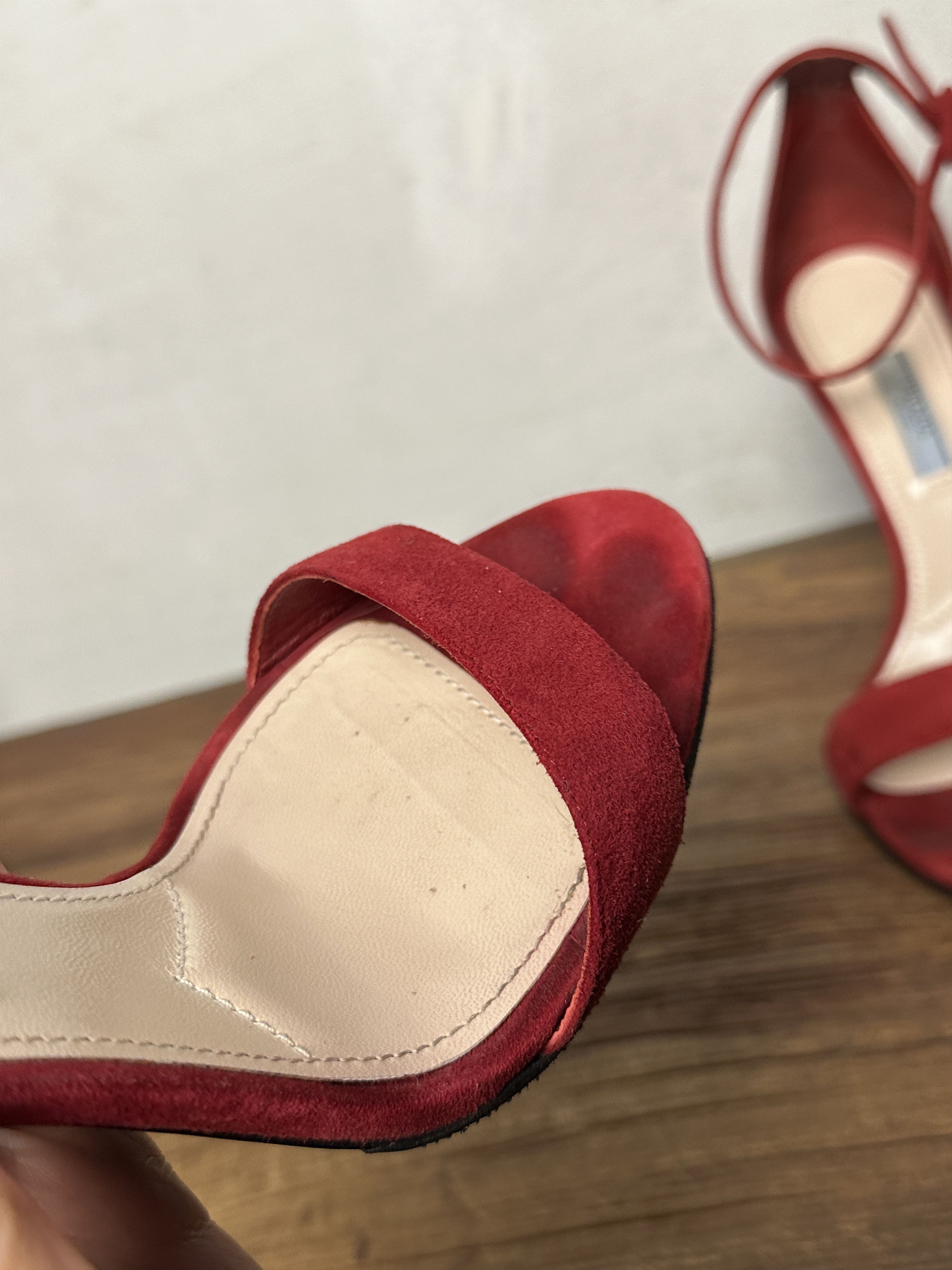 Prada Prada Red Suede Open Toe Ankle Strap Sandals Size US 9 / IT 39 - 9 Thumbnail