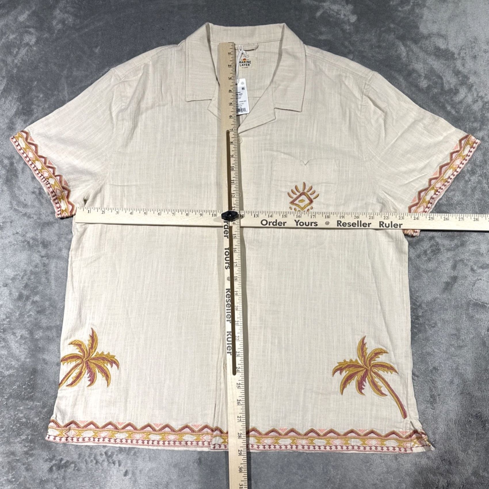 Marine Layer Marine Layer Resort Shirt Mens XL Natural/Coral Embroidered Palm Tree NWT Size US XL / EU 56 / 4 - 4 Thumbnail