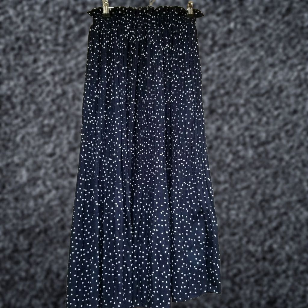 Vintage Naggoo Navy White Polka Dot A-Line Midi Skirt Small NWT High Waist Elastic Casual Women Size 28" / US 6 / IT 42 - 1 Thumbnail