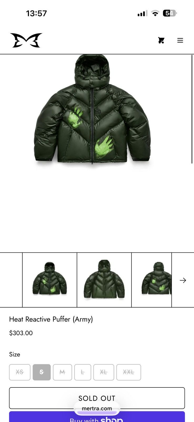 Mertra Mertra Heat Reactive Puffer Jacket Army - NEW Size S Size US S / EU 44-46 / 1 - 3 Thumbnail