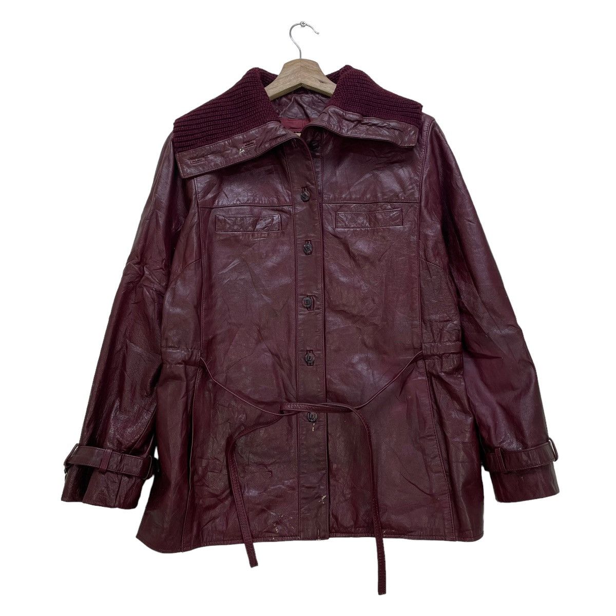 Genuine Leather × Japanese Brand × Vintage Genuine Leather Belt Jacket Size S / US 4 / IT 40 - 1 Thumbnail