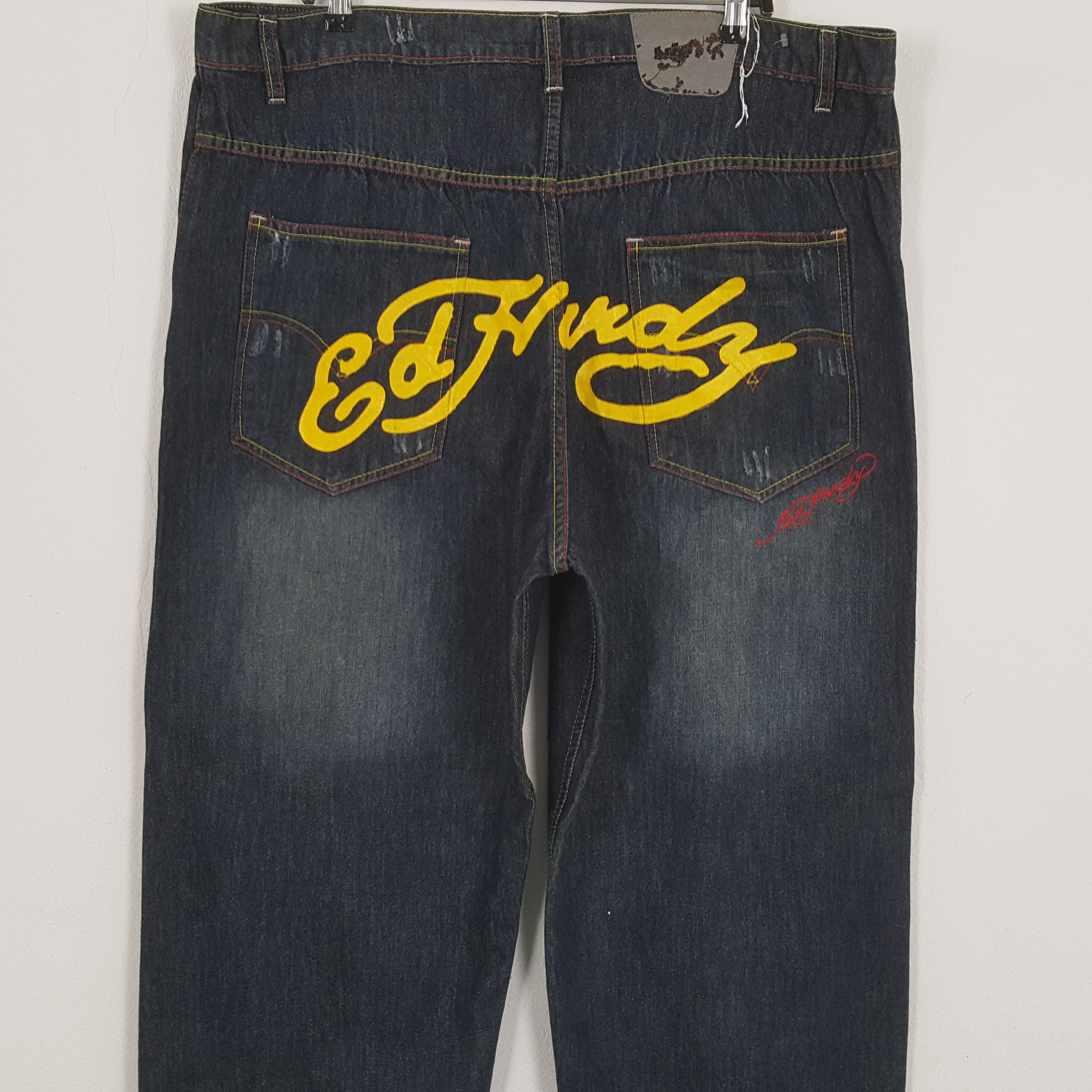 Christian Audigier × Ed Hardy × Vintage ED HARDY Fashion Designer Brand Custom Art Jeans Size US 43 - 2 Thumbnail