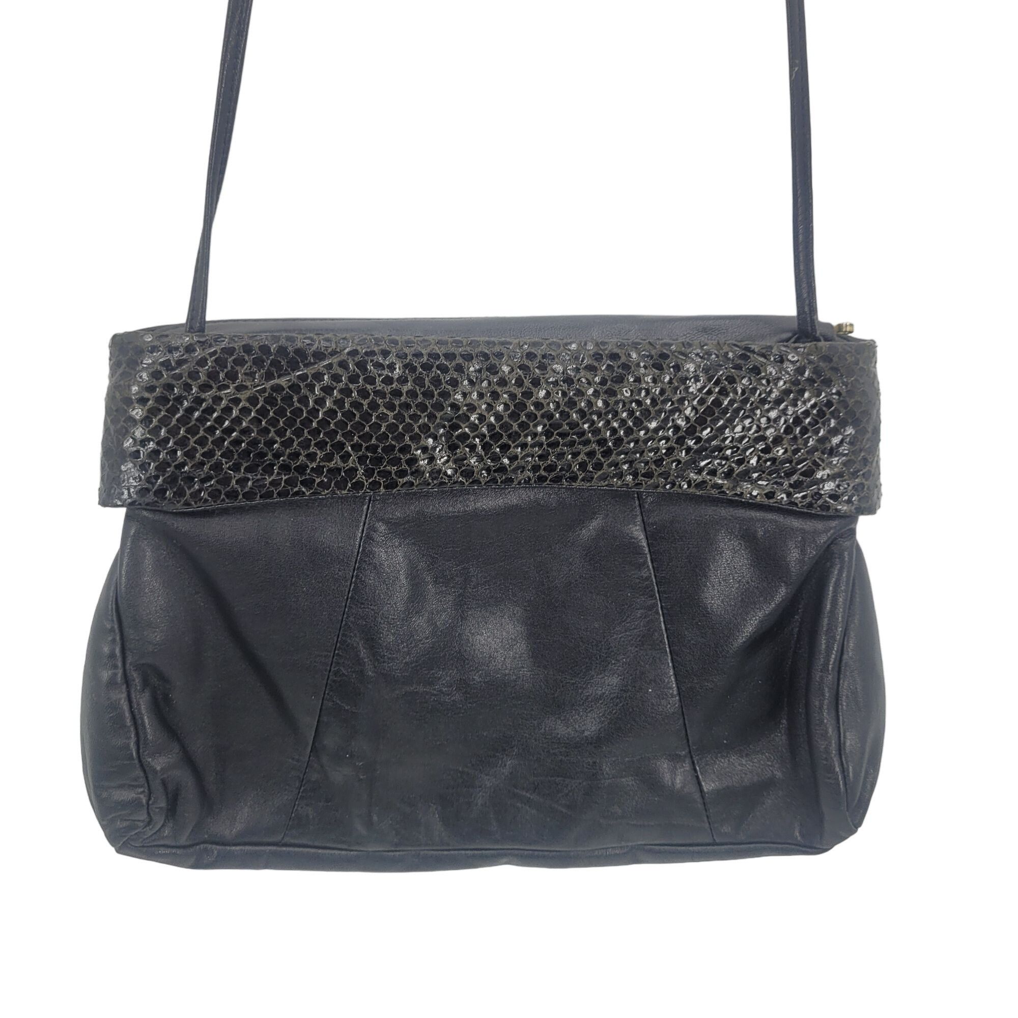 Vintage Vintage 80s Black Genuine Leather Snakeskin Embossed Crossbo Size ONE SIZE - 1 Thumbnail