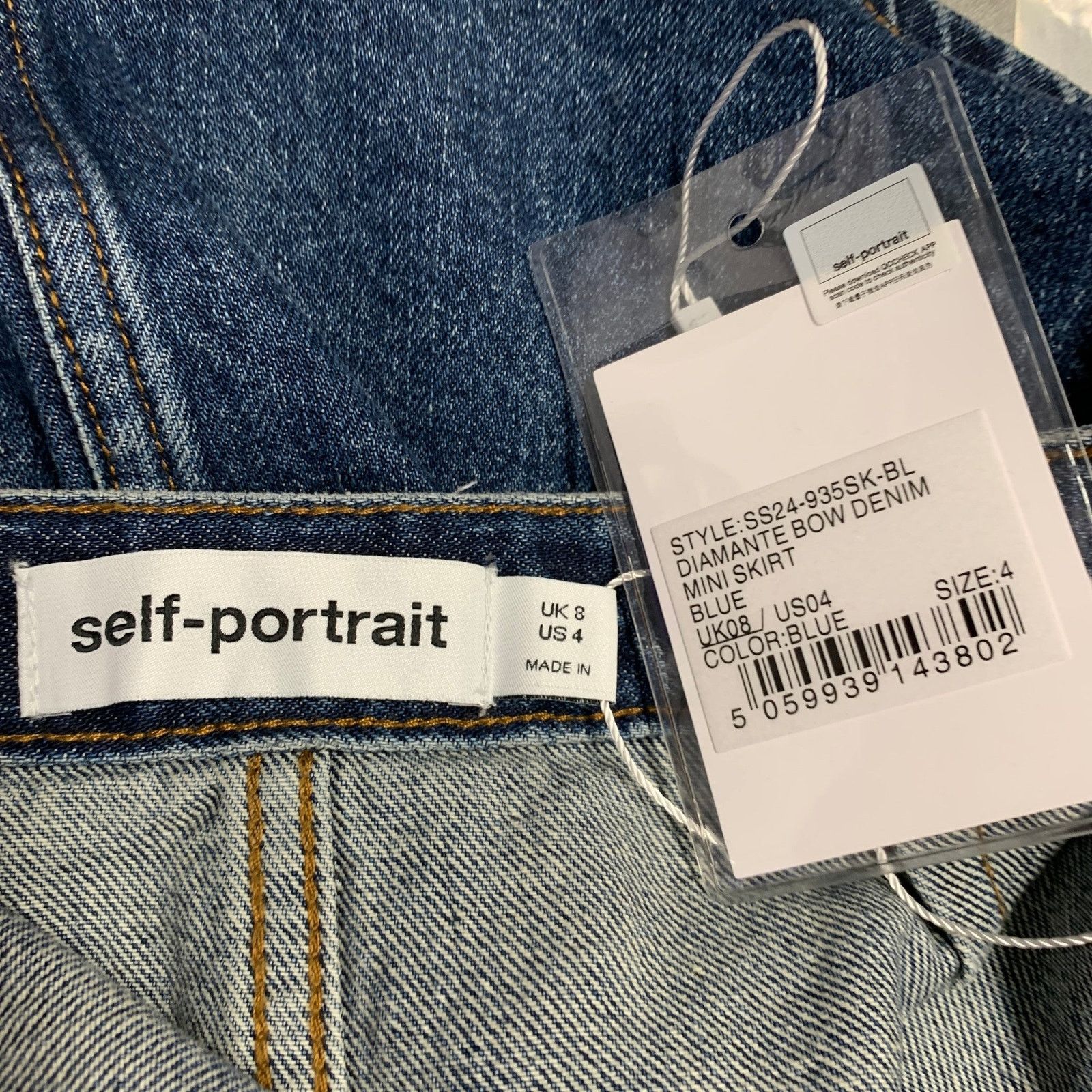 Self-Portrait 4 Diamante Bow Blue Cotton Rhinestones A-Line Mini Skirt Size 27" / US 4 / IT 40 - 4 Thumbnail