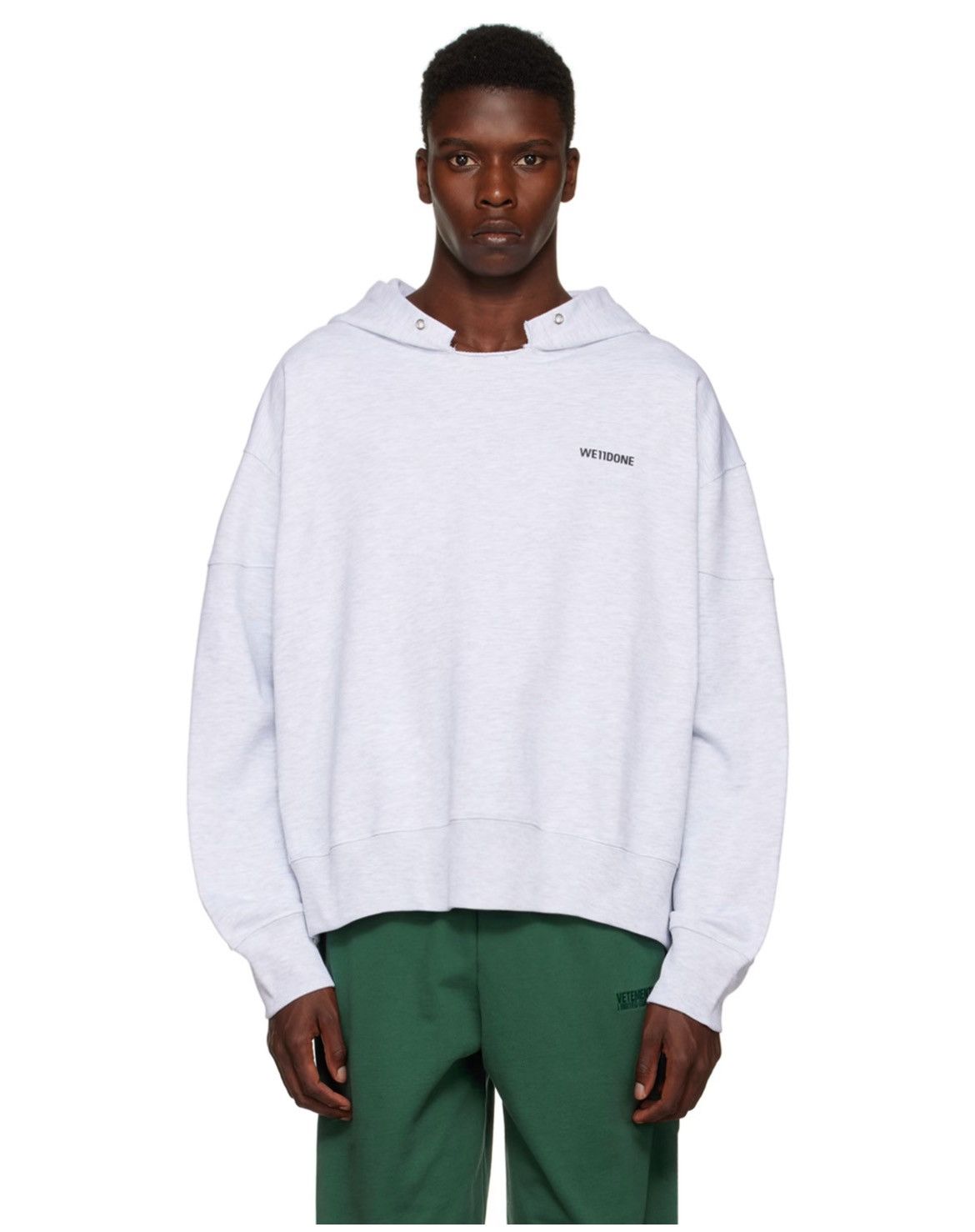 image of We11Done We11 Done Grey Raw Edge Hoodie, Men's (Size Medium)