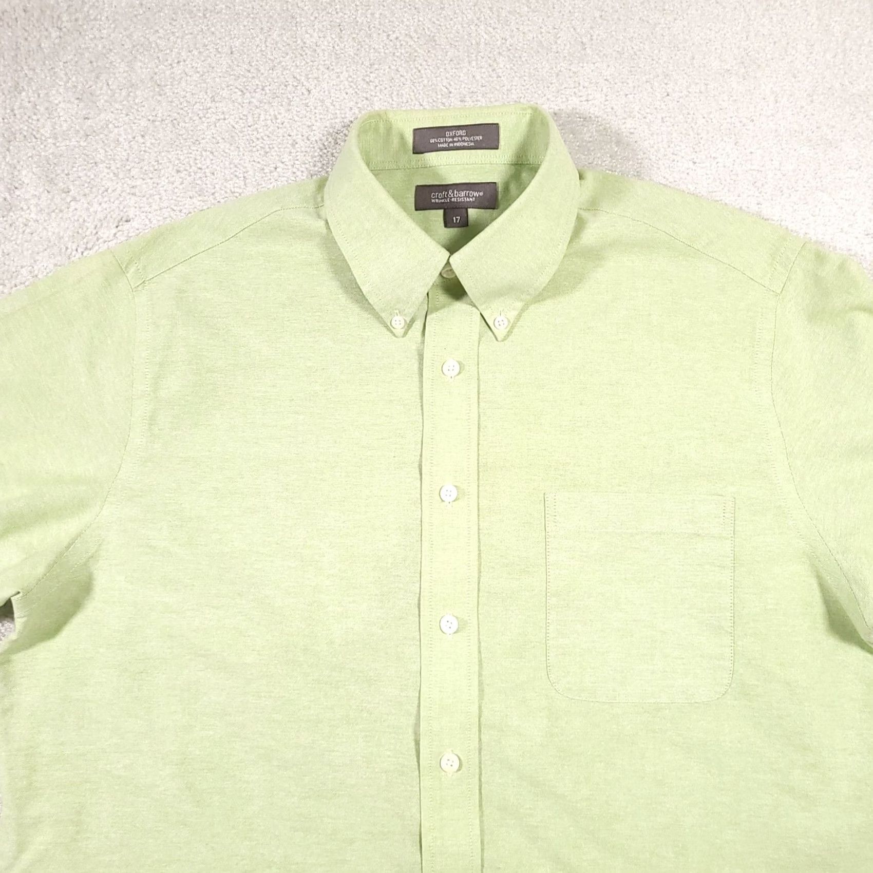 Croft & Barrow Croft & Barrow Oxford Button Down Shirt Mens 17 Short Sleeve Green Size US XL / EU 56 / 4 - 3 Thumbnail