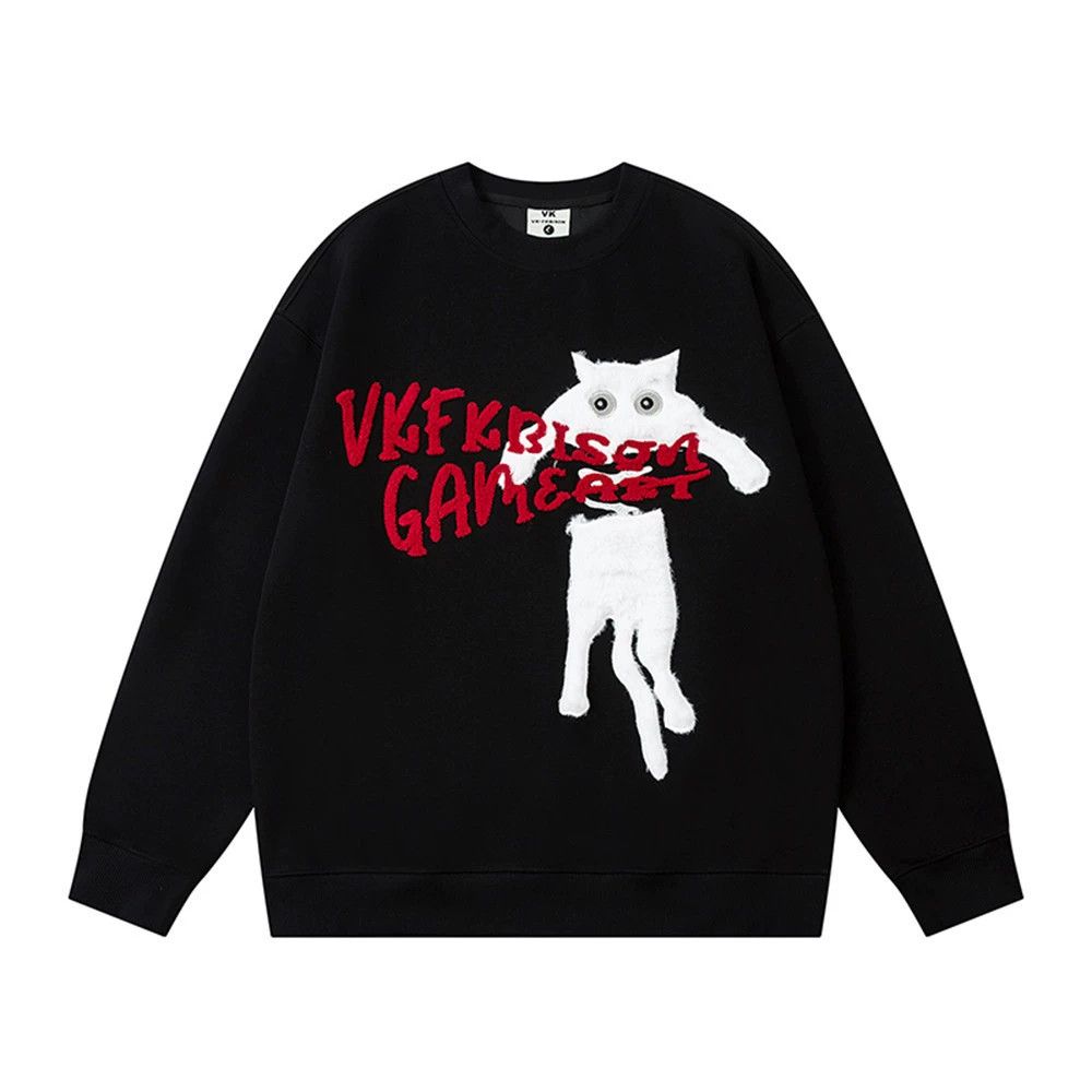 Vintage Men's loose casual cartoon kitten embroidered sweatshirt Size US M / EU 48-50 / 2 - 1 Thumbnail