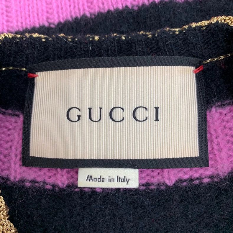 Gucci Gucci Color-blocked striped cat inlaid cashmere round-neck Size US XS / EU 42 / 0 - 5 Thumbnail