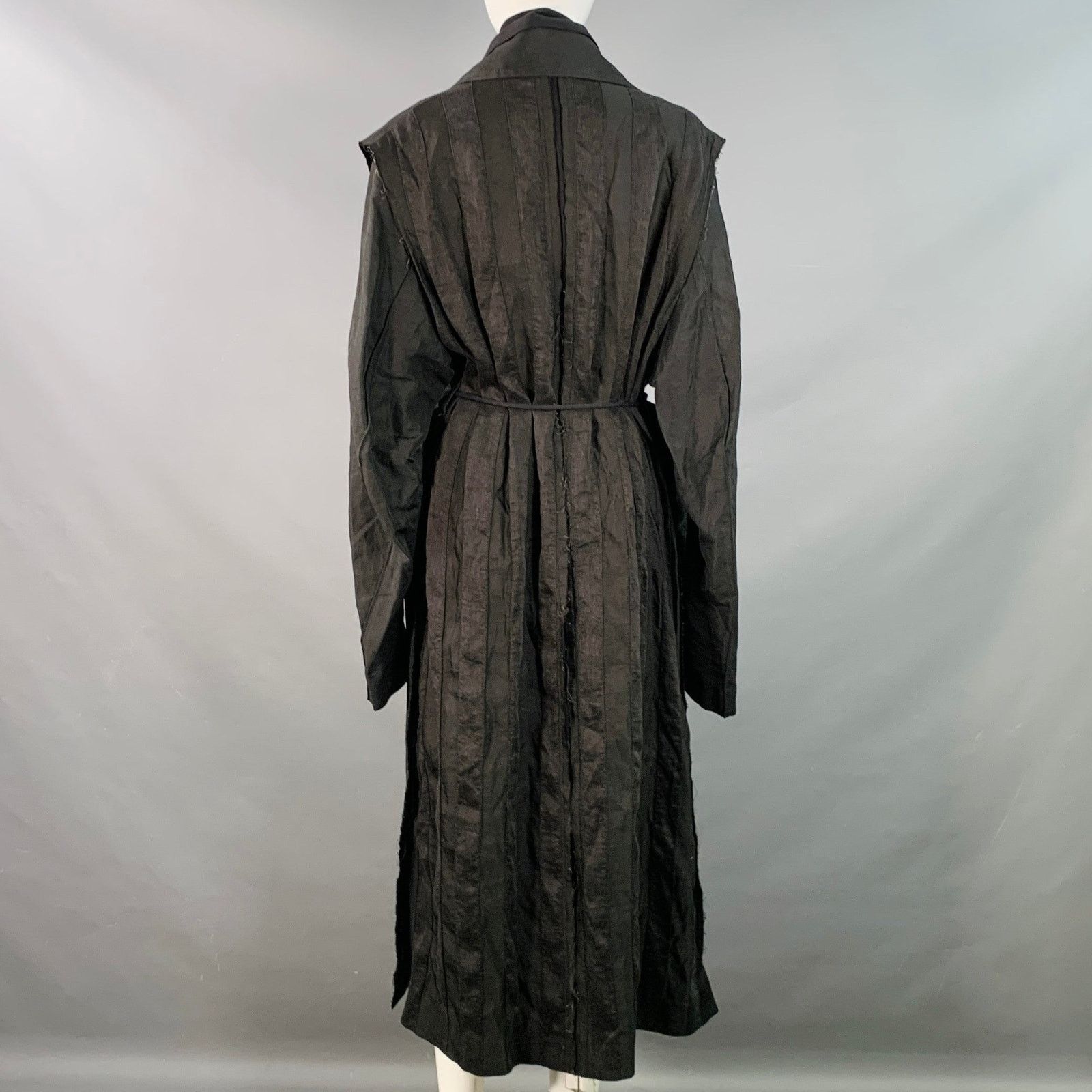 Ann Demeulemeester ANN DEMEULEMEESTER S Black Linen Blend Layered Trench Coat Size XS / US 0-2 / IT 36-38 - 5 Thumbnail