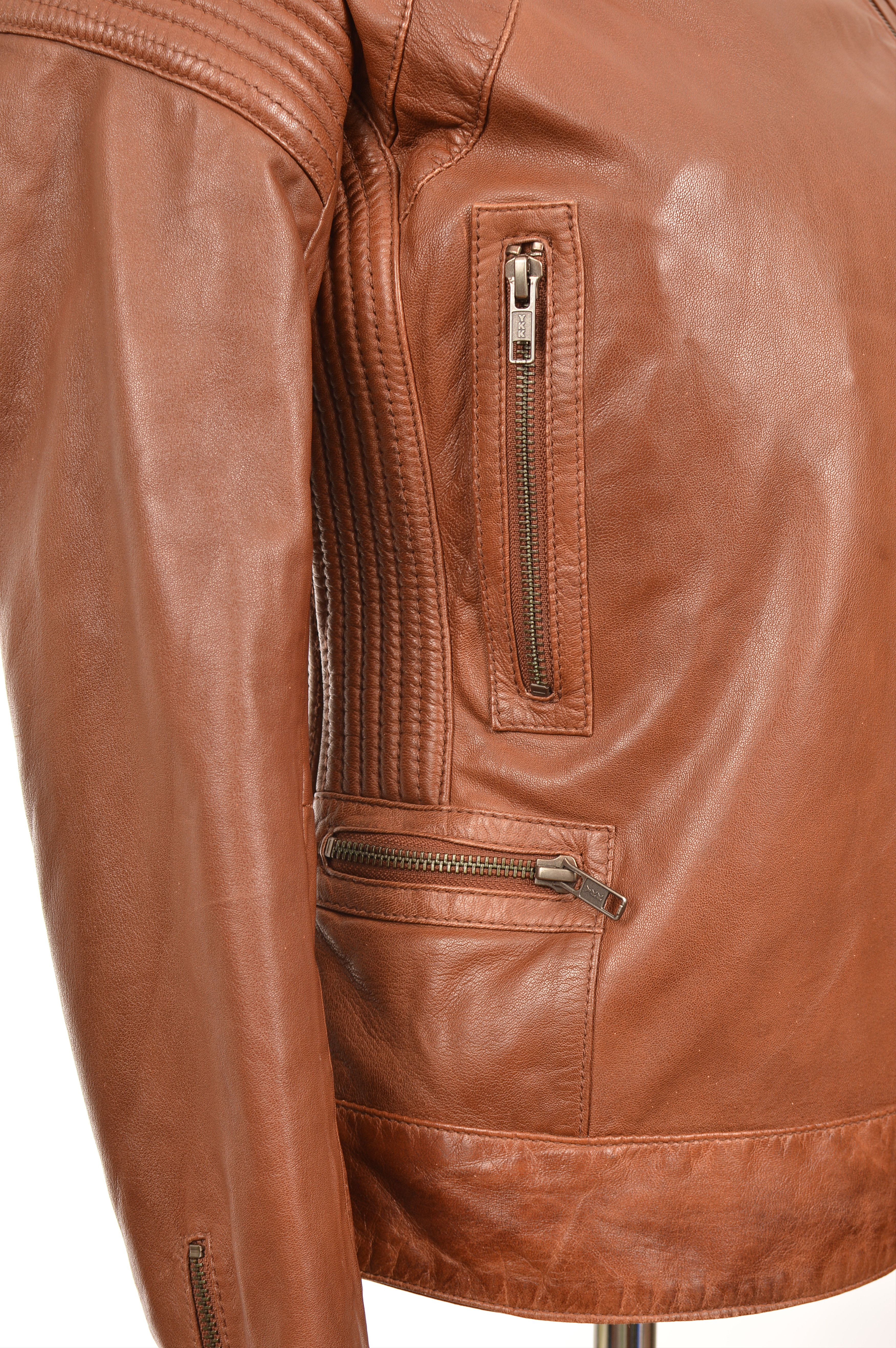 Vintage Naf Naf Womens Brown Leather Biker Jacket Size XXS / US 00 / IT 34 - 4 Thumbnail