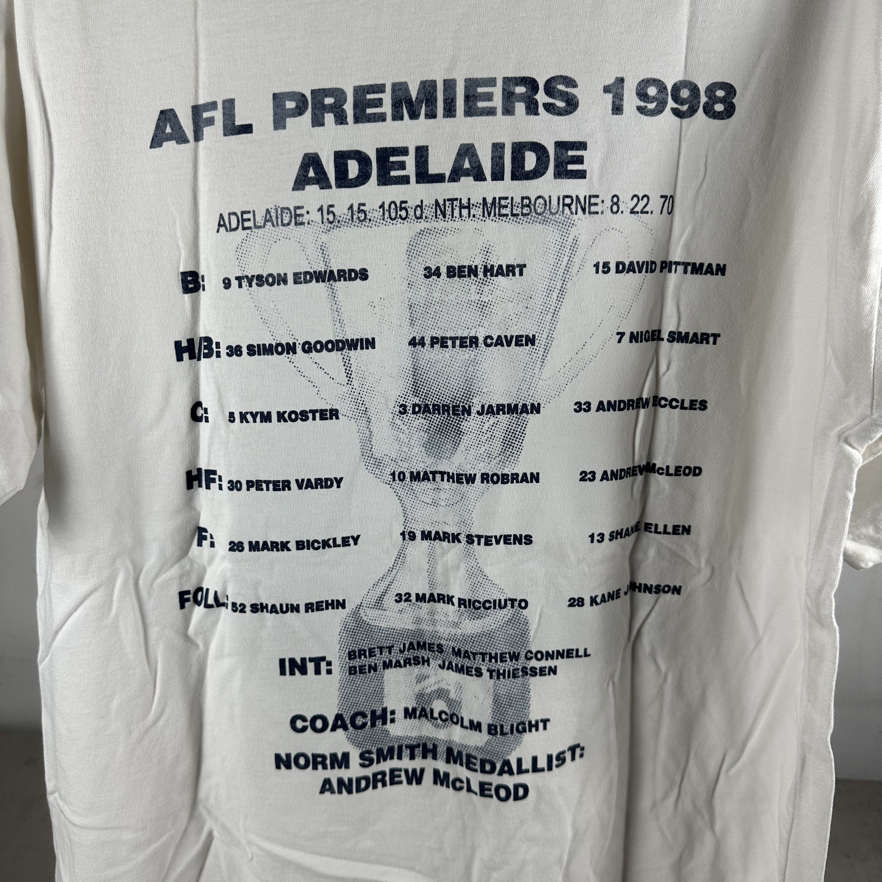 Vintage 1998 Adelaide Crows AFL Back to Back Premiers T-shirt Size US XL / EU 56 / 4 - 4 Thumbnail