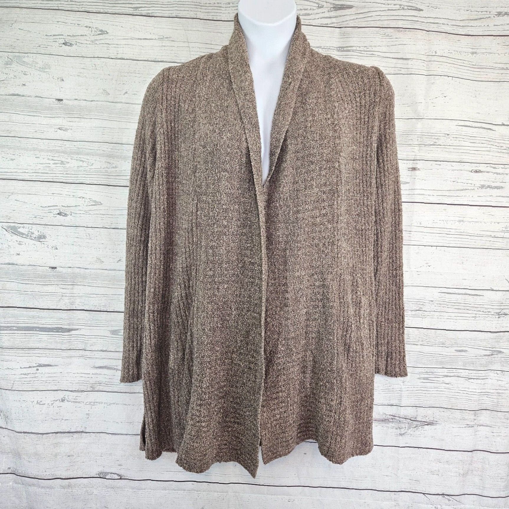 Vintage Barefoot Dreams Cardigan Womens 1X Open Front Long Sleeve Sz 1X Brown Solid Knit Sweater Womens Size XL / US 12-14 / IT 48-50 - 2 Thumbnail