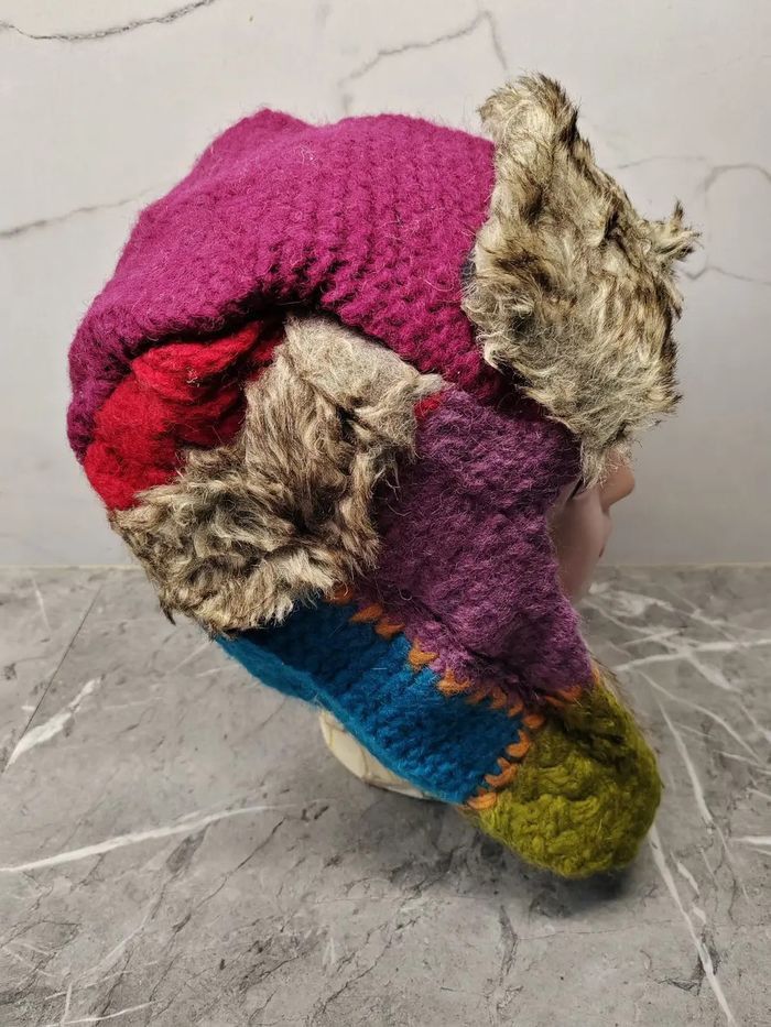 If Six Was Nine Vintage Ushanka Moshiki Wool Patchwork Style Earflap Beanie Size ONE SIZE - 4 Thumbnail
