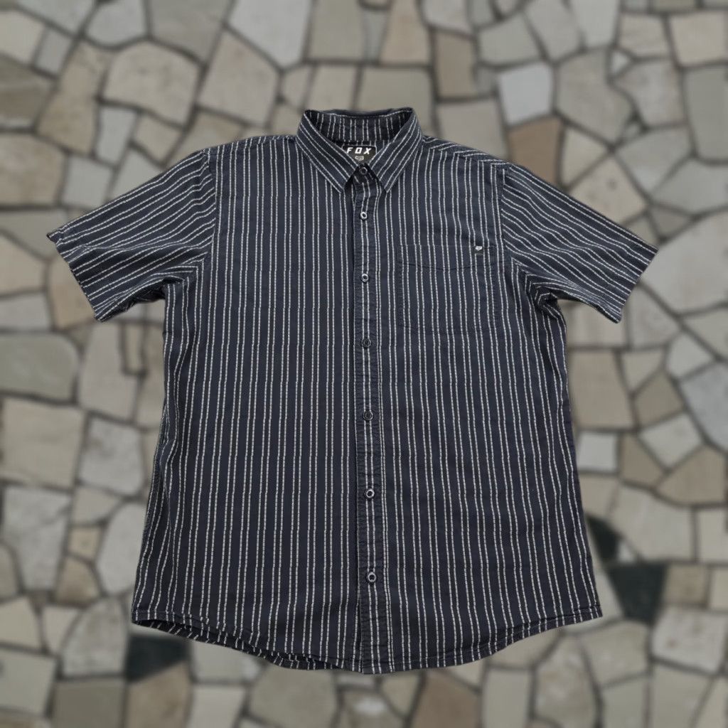 Fox Racing Fox Racing Shirt Mens Medium Black Gray Striped Textured Button Up BMX Skater Size US M / EU 48-50 / 2 - 1 Thumbnail