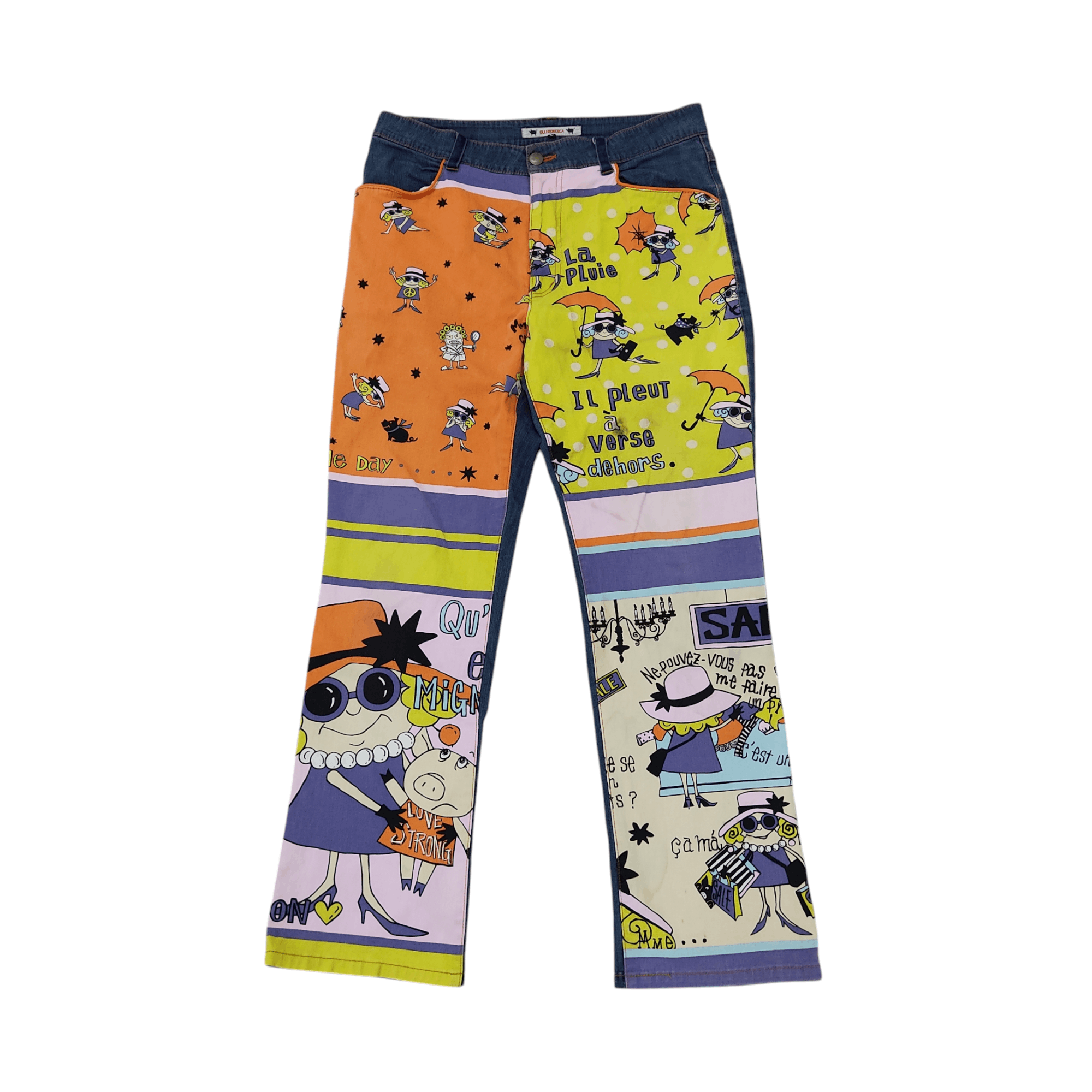 Japanese Brand OLLEBOREBLA AOP Cartoons Front Printed Denim Pants Size 32" / US 10 / IT 46 - 1 Thumbnail