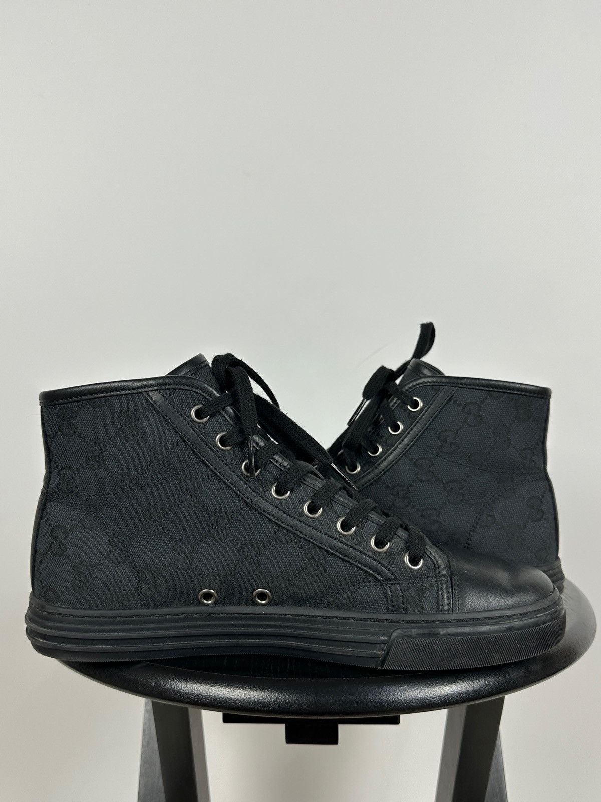 Gucci Gucci 426188 GG Leather/Canvas Monogram High Top Sneaker Size US 5.5 / EU 38 - 8 Thumbnail