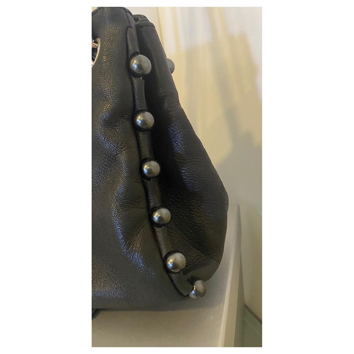 Chanel Chanel Small Black Soft Lambskin Leather Pearl Bag Size ONE SIZE - 12 Thumbnail