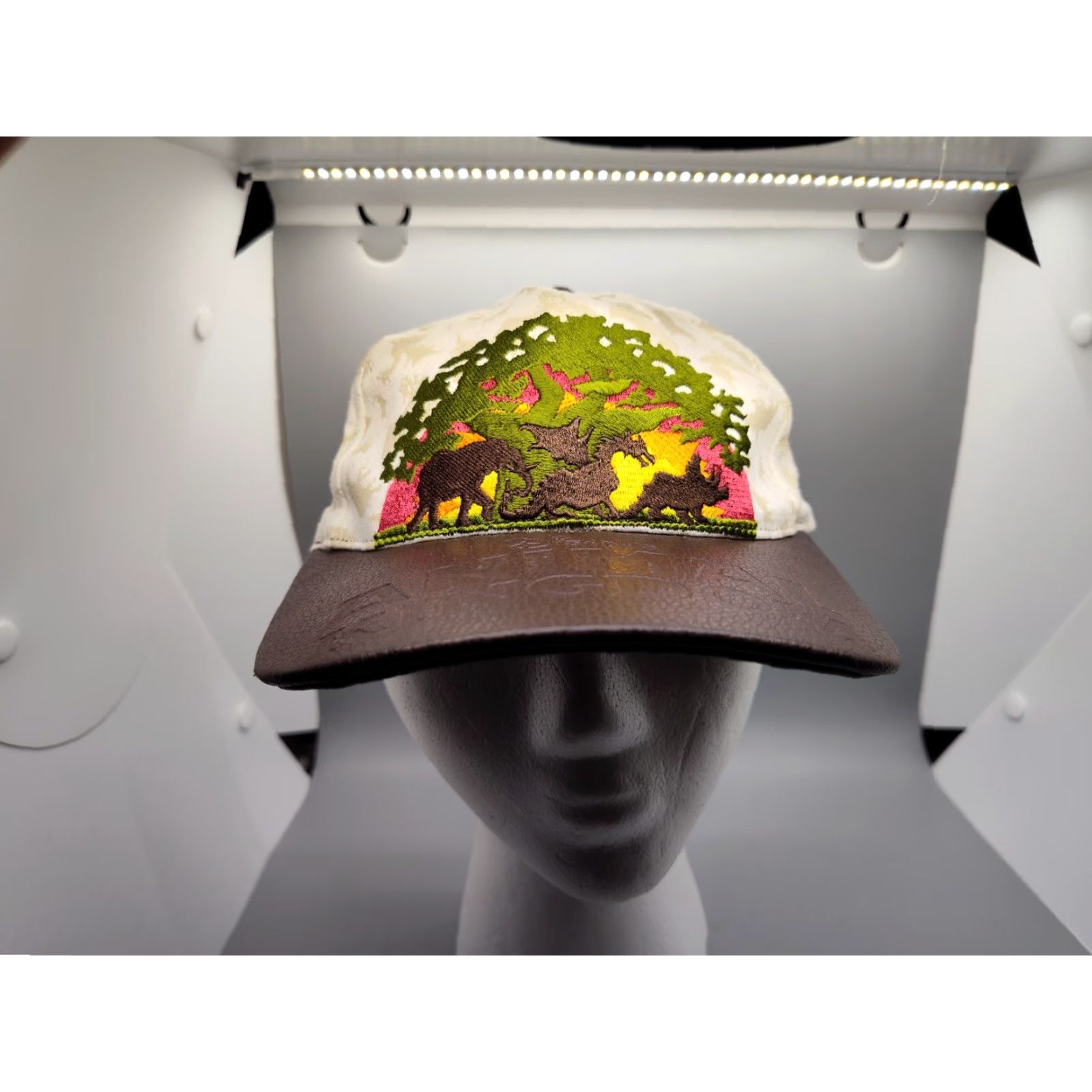 Vintage VINTAGE 90s Disney Animal Kingdom Faux Leather Baseball Cap One Size Brown Embroidered Dragon Unisex Size ONE SIZE - 2 Thumbnail