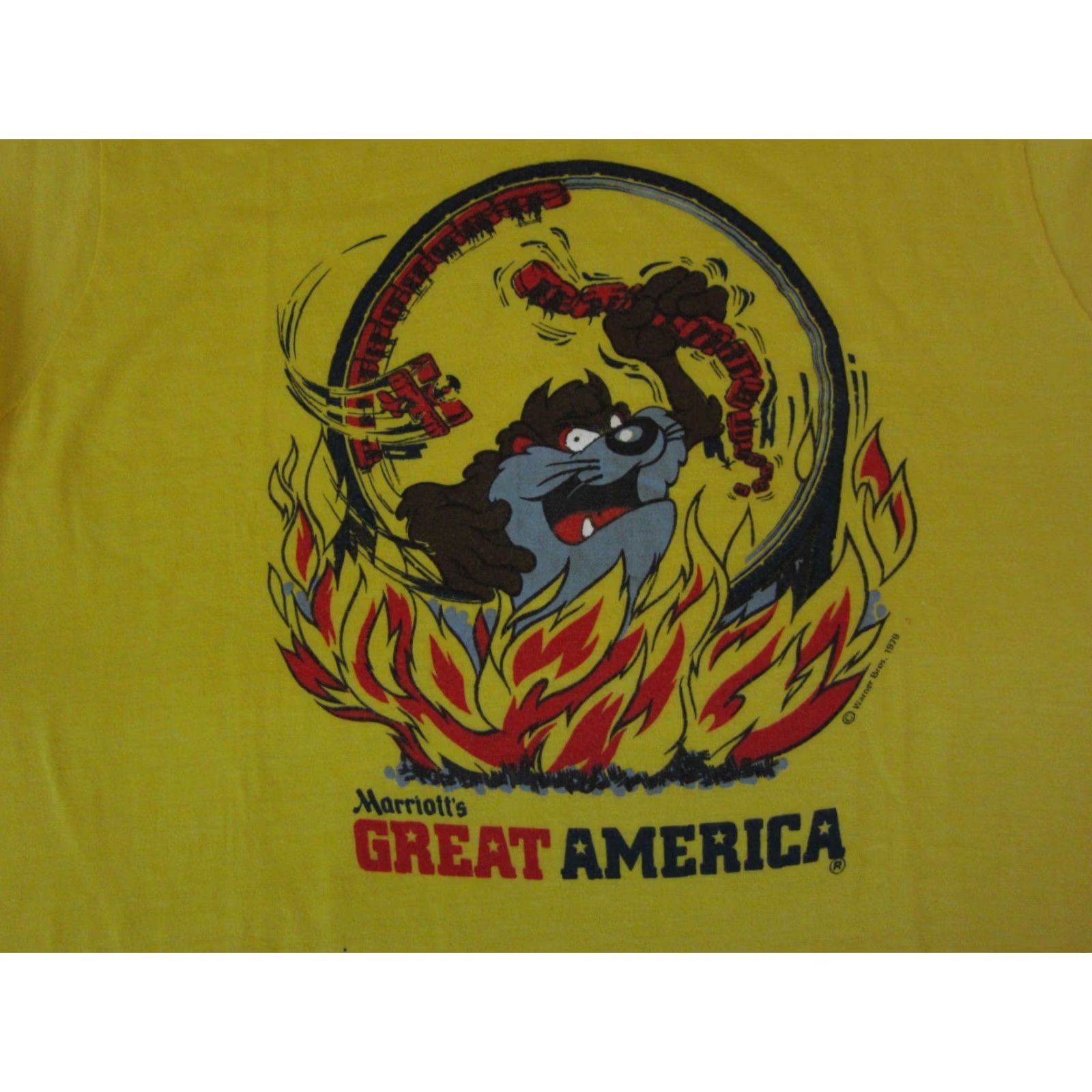 Vintage VINTAGE Looney Tunes Shirt Mens L Yellow 70s Made in USA Taz Devil Flames Shirts Size US L / EU 52-54 / 3 - 2 Thumbnail