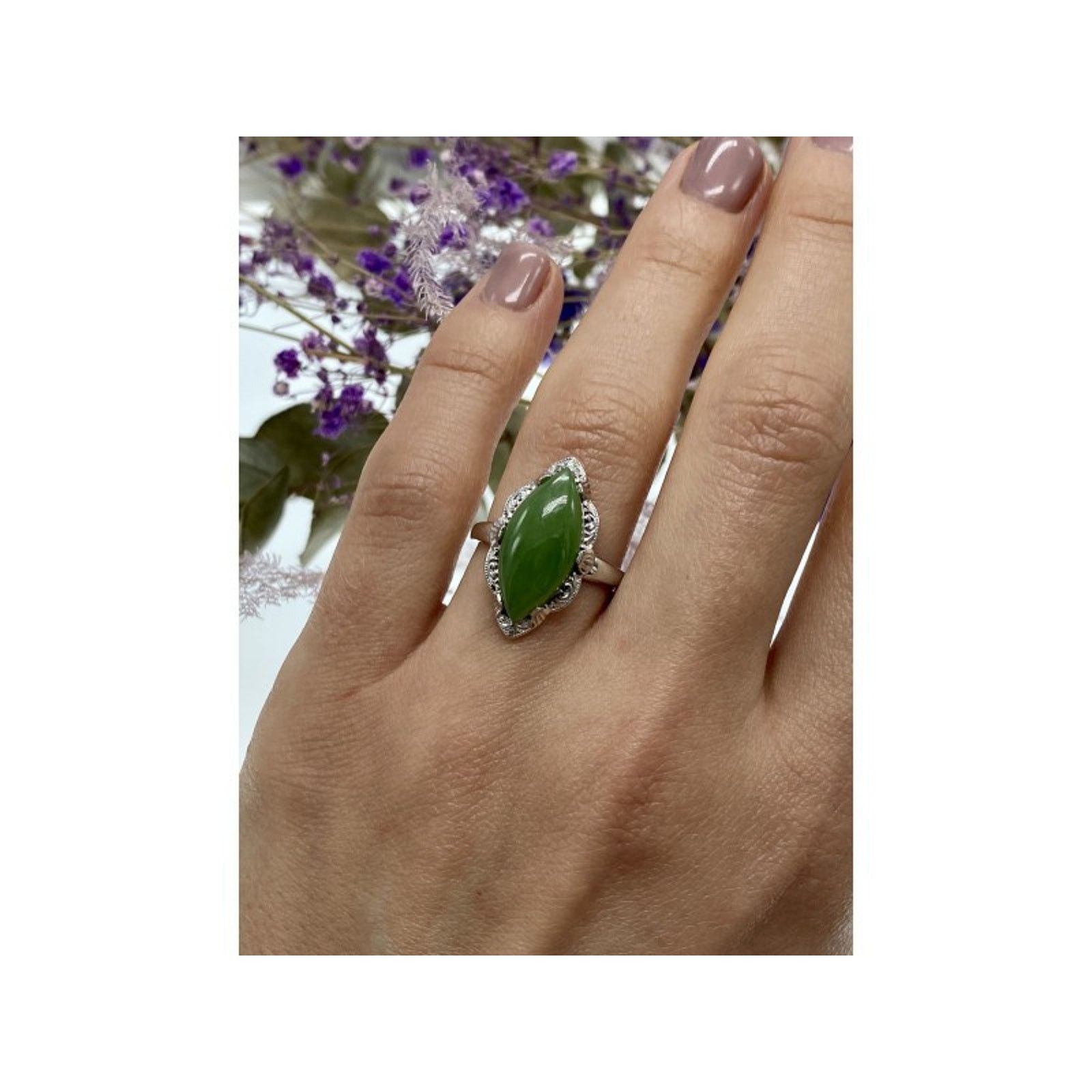 Jewelry 925 STERLING SILVER GREEN NEPHRITE ( JADE ) RING SIZE 7 Size ONE SIZE - 7 Thumbnail