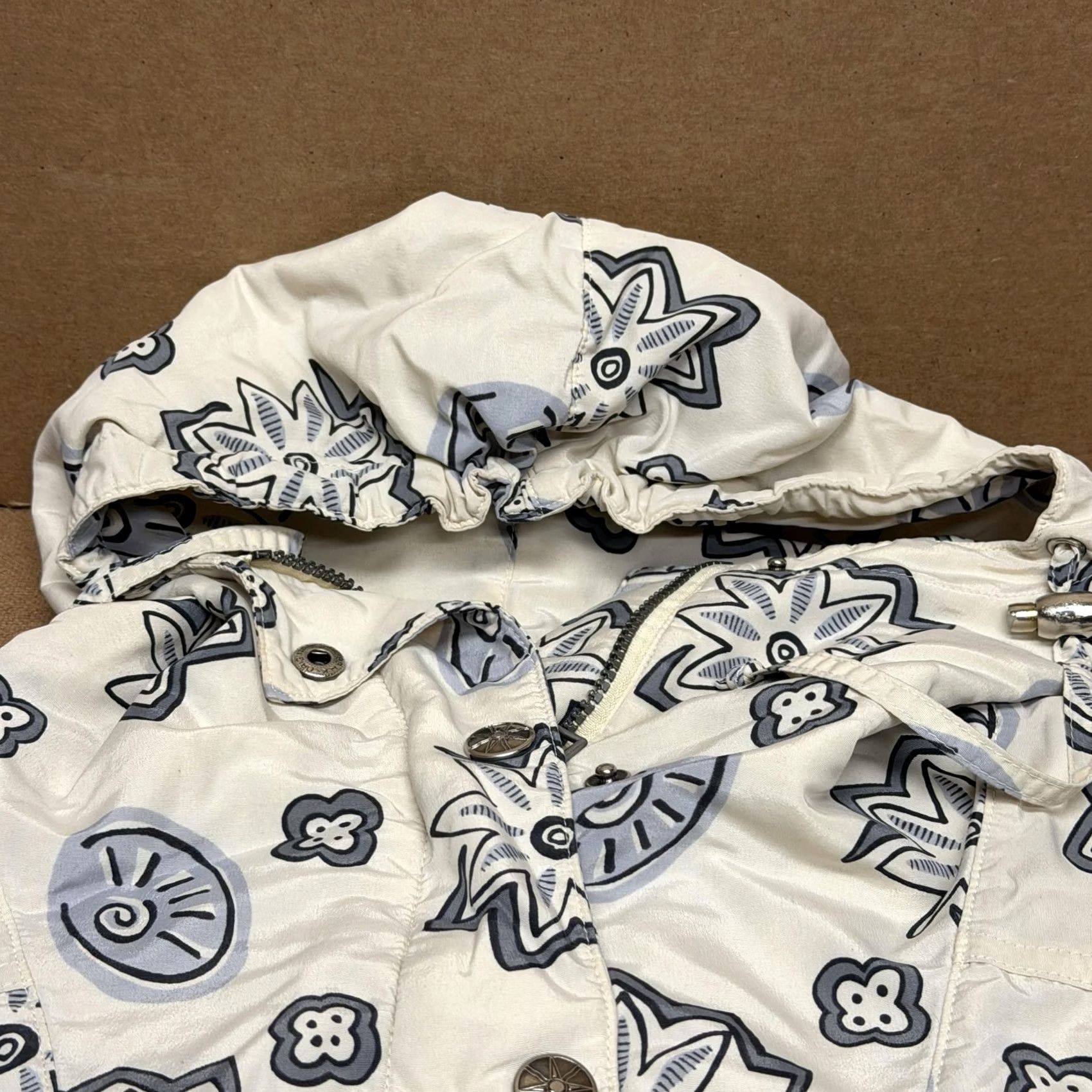 Vintage LL Bean Jacket Womens Small White Floral Print Hooded Anorak Insulated Nylon Size S / US 4 / IT 40 - 7 Thumbnail