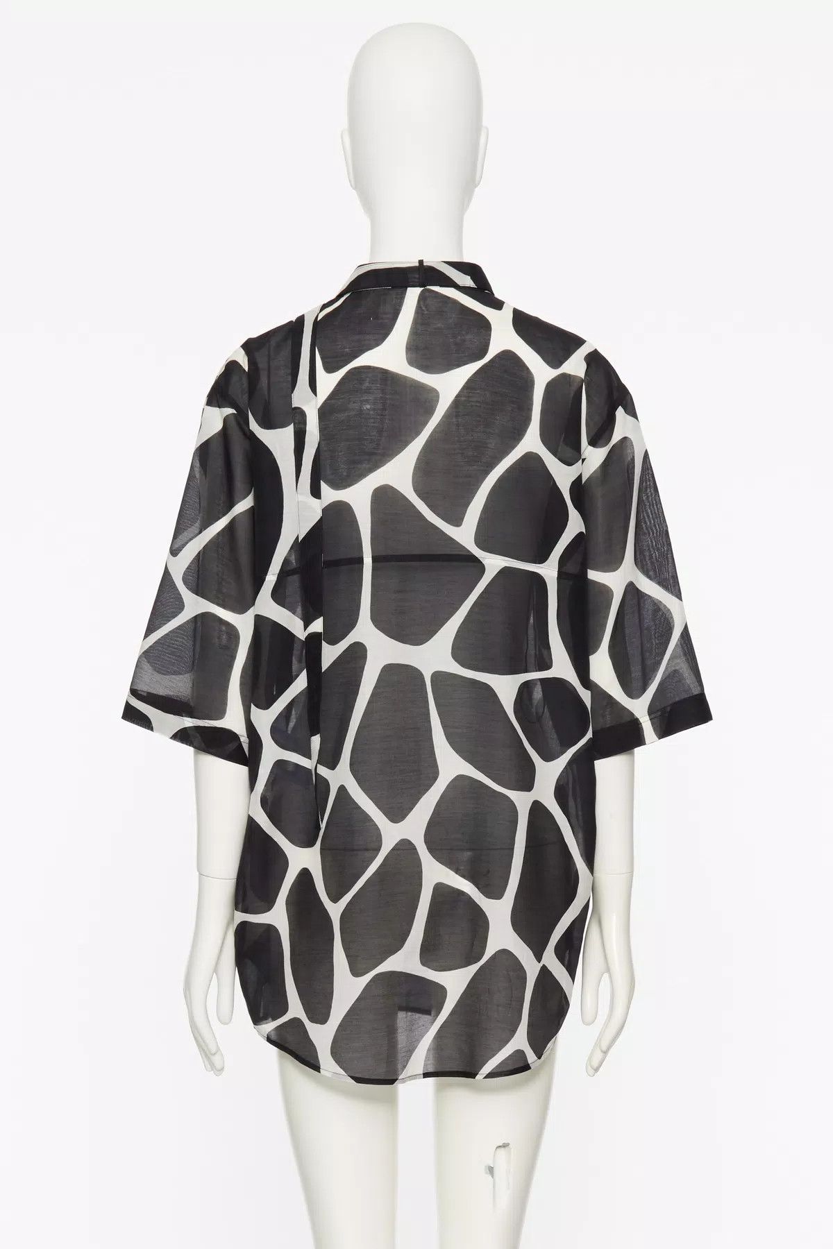 Valentino o1s1wg110925 Giraffa Print Short Voile Dress in Black/Avorio Size XS / US 0-2 / IT 36-38 - 4 Thumbnail