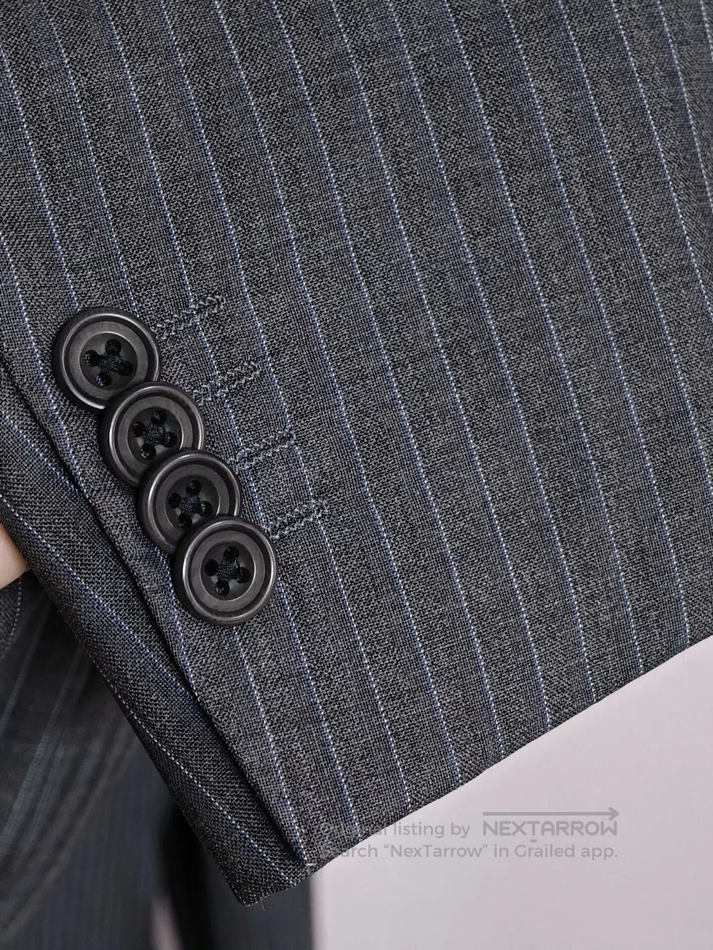 Holland & Sherry Custom Gray Striped Wool Suit Jacket. Size US M / EU 48-50 / 2 - 4 Thumbnail