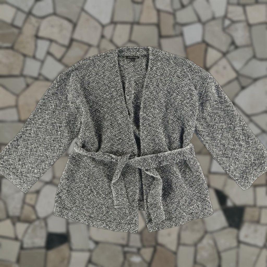 Eileen Fisher VINTAGE Eileen Fisher Open Front Yarn Knit Belted Solid V-Neck Long Sleeve Gray Women's M Shirt Size M / US 6-8 / IT 42-44 - 1 Thumbnail