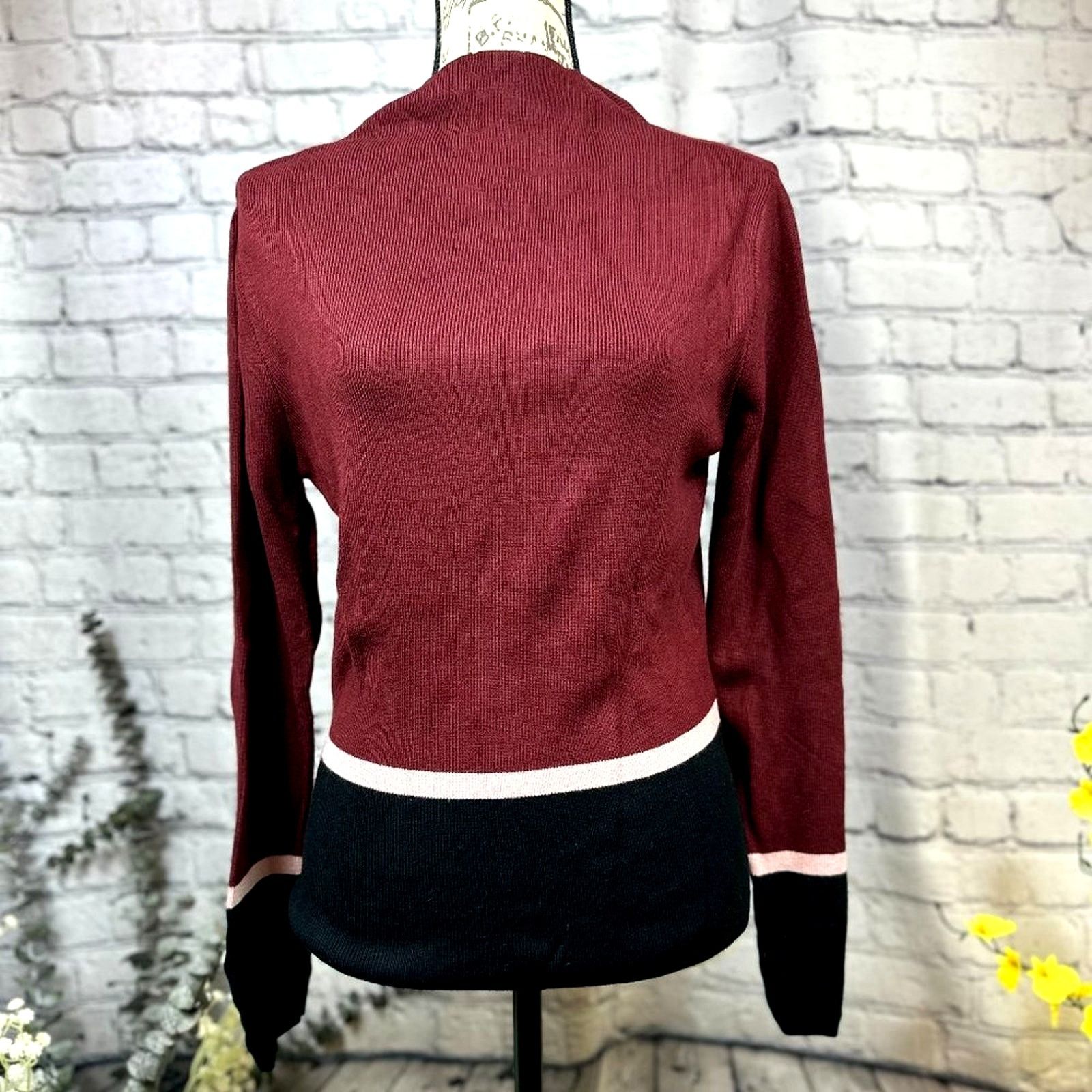 Other Cliche Burgundy Pink Black ColorBlock Striped Sweater Size L Size L / US 10 / IT 46 - 6 Thumbnail