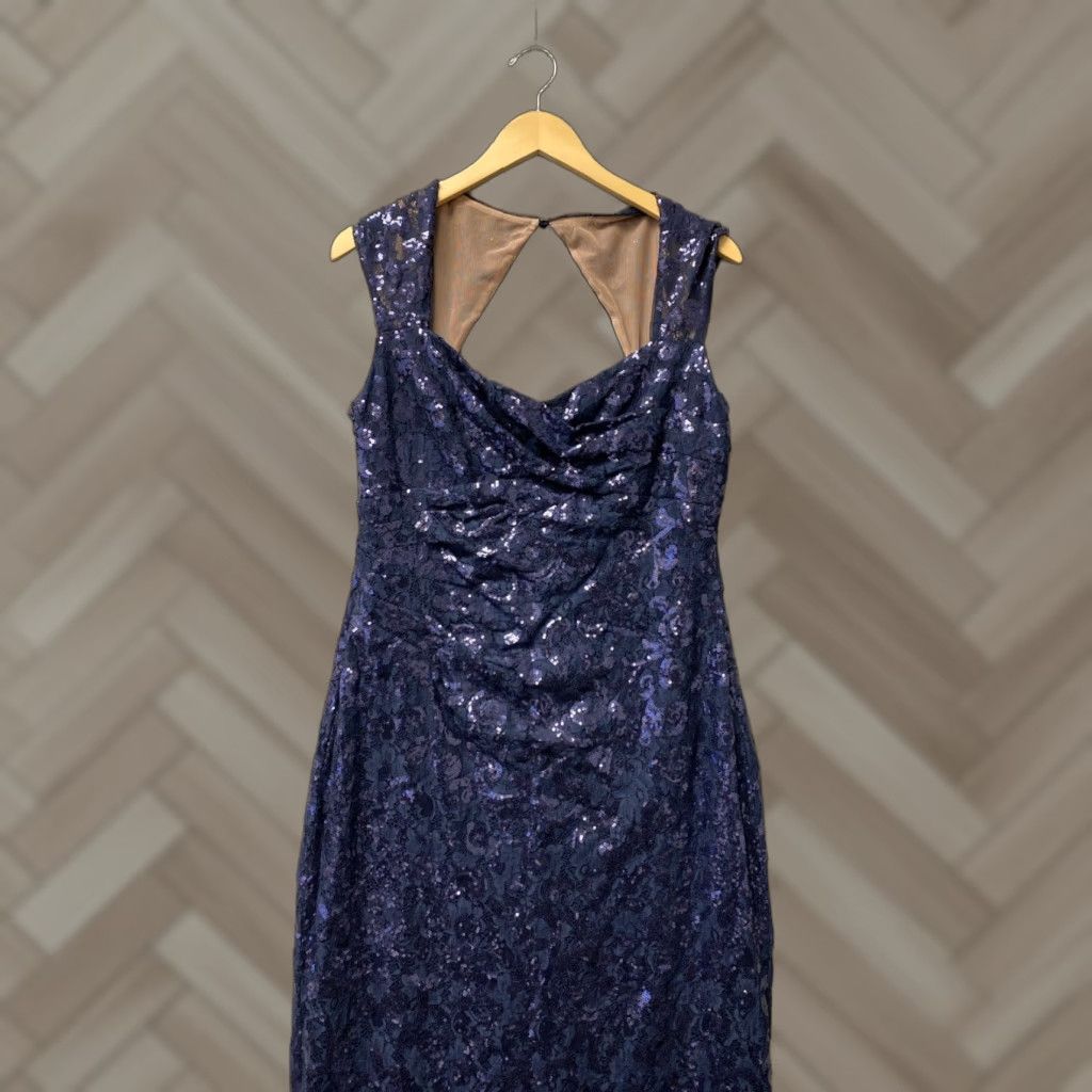 Ralph Lauren Lauren Ralph Lauren Navy Sequin Dress 14 Knee Length Cap Sleeve Sheath VINTAGE? No Size XL / US 12-14 / IT 48-50 - 1 Thumbnail