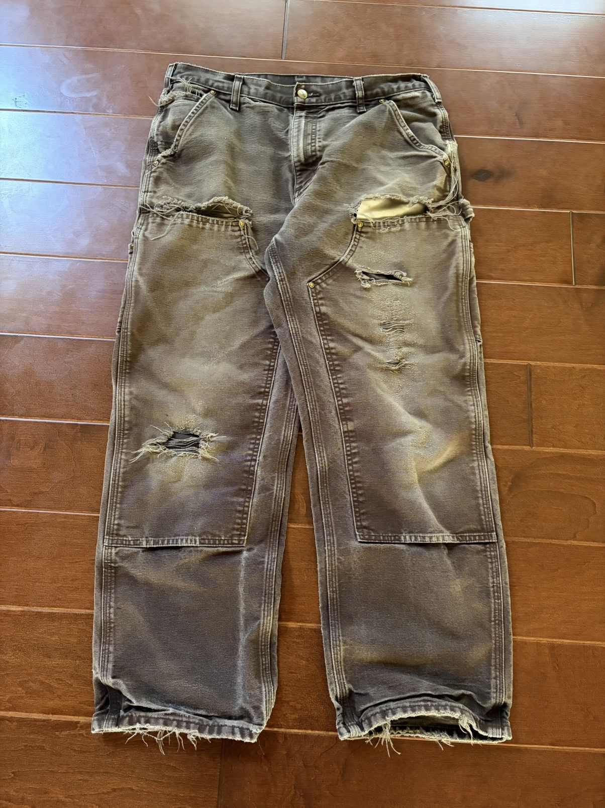 Carhartt Vintage Thrashed Faded Brown Carhartt Double Knee Pants Size US 32 / EU 48 - 1 Thumbnail