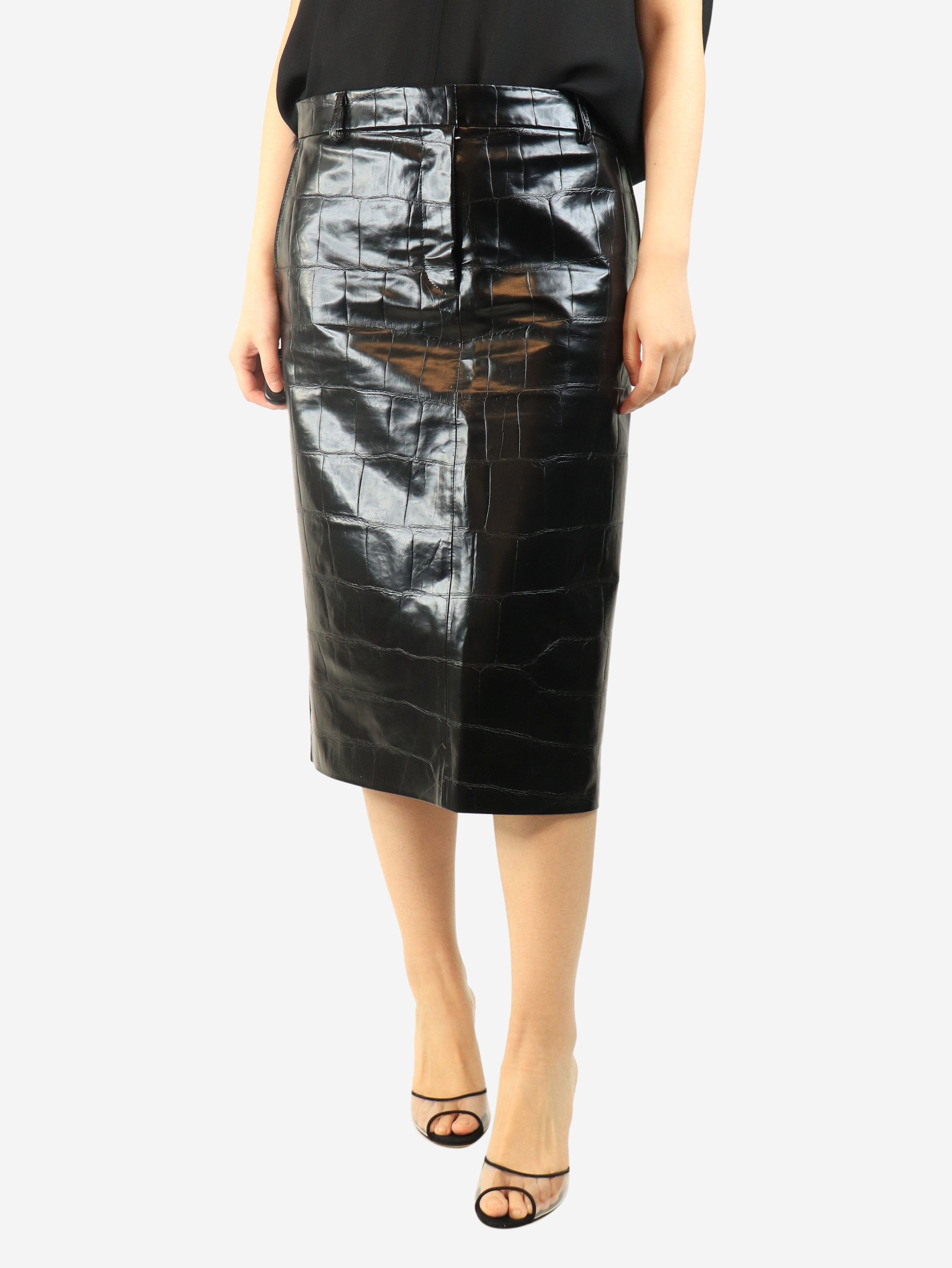 Other Black croc-embossed faux-leather midi skirt - UK 10 Size 28" / US 6 / IT 42 - 1 Thumbnail