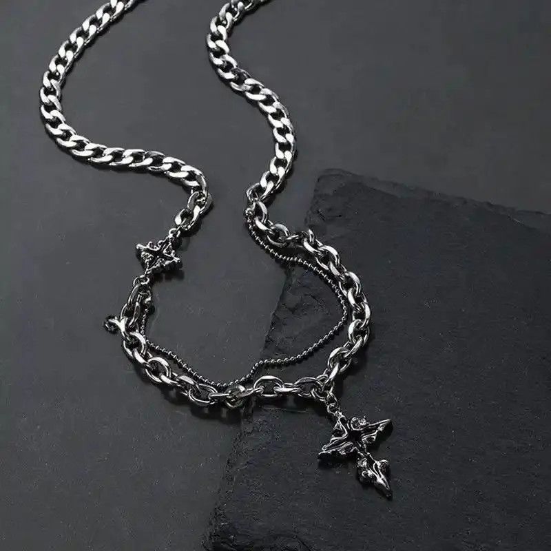 Jewelry Punk Black Flame Cross Necklace Size ONE SIZE - 2 Thumbnail