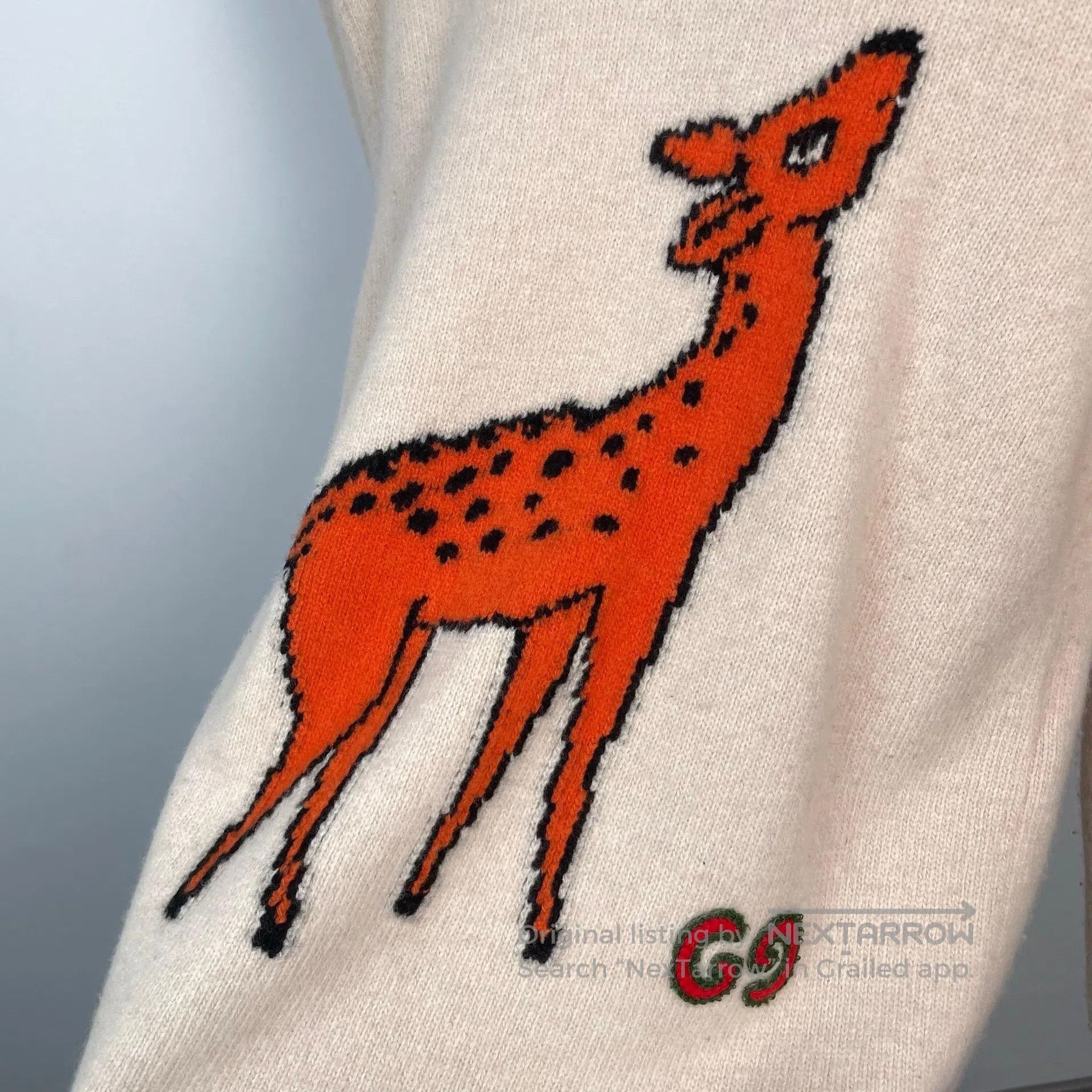 Gucci Guicci Beige Deer Pattern Letter Logo Knit Sweater| Size US XL / EU 56 / 4 - 3 Thumbnail