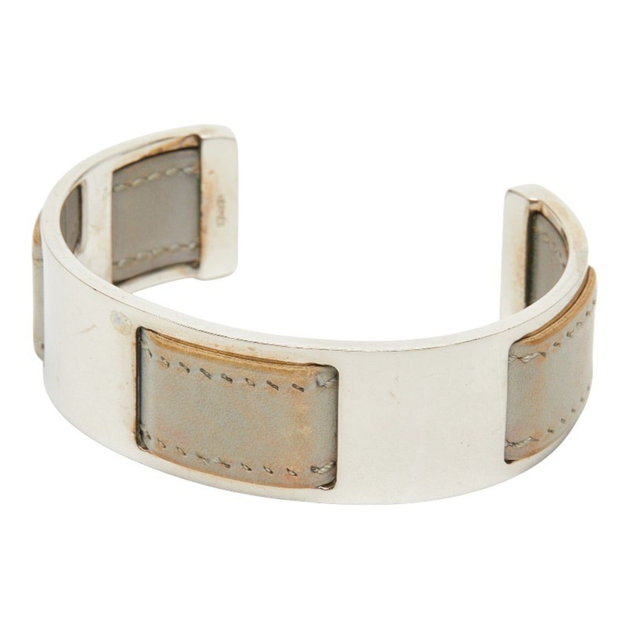 Hermes Hermes Bangle, Silver, Gray Metal, Leather, Women's Size ONE SIZE - 1 Thumbnail
