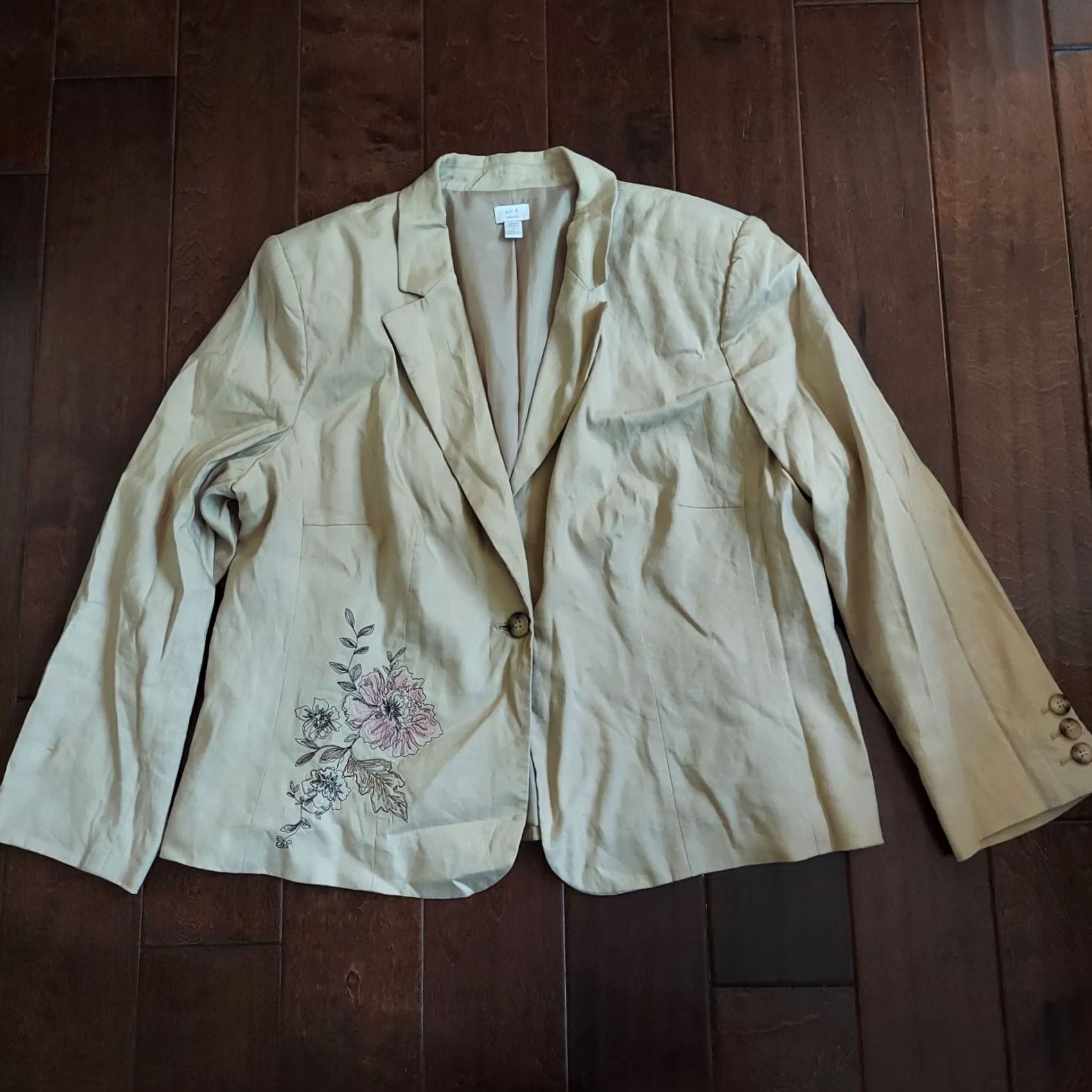 Apt. 9 Apt. 9 Blazer Shirt Floral Beige Linen Blend Stretch Long Sleeve 18 Women Womens 18 Blazer Size XXL / US 16-18 / IT 52-54 - 2 Thumbnail