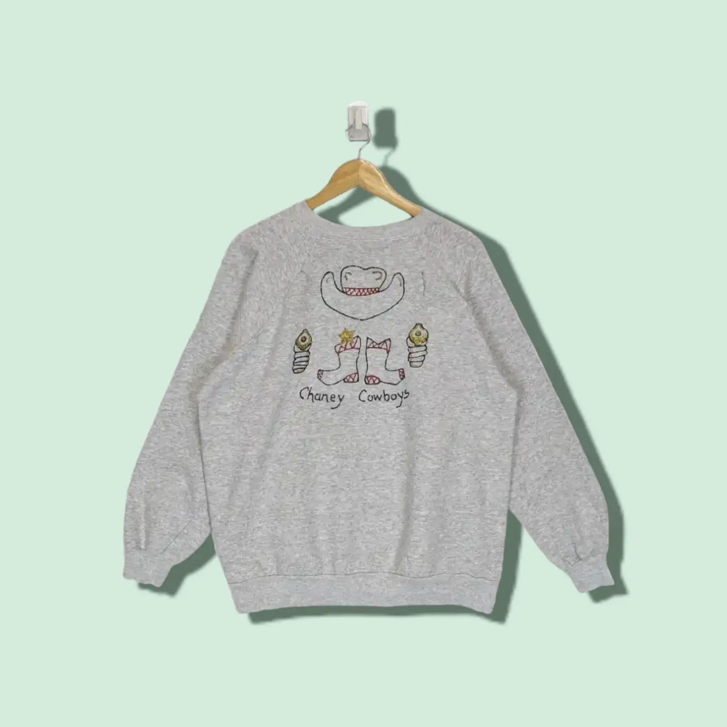Hanes × Vintage Vintage 90's HANES Chaney Cowboys Kid Drawing Jumper Size XL / US 12-14 / IT 48-50 - 1 Thumbnail