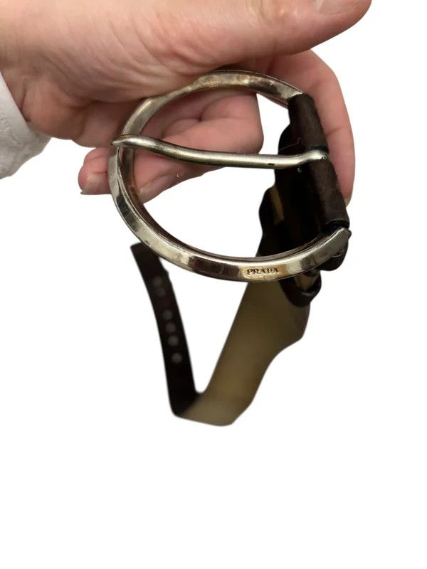 Prada Prada Brown Suede Belt with Oversized Round Buckle c.2000s Size ONE SIZE - 4 Thumbnail