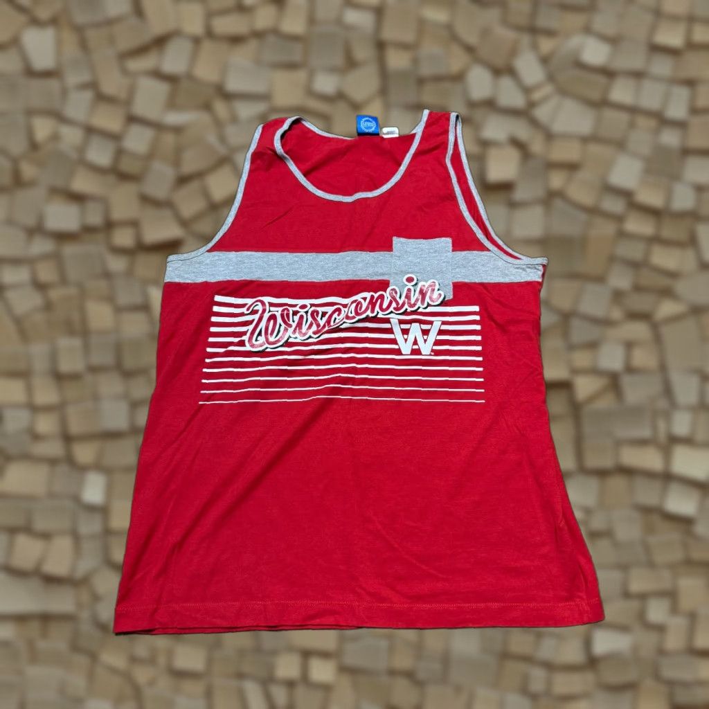 Adidas Adidas Tank Top Men XL White Red Wisconsin Badgers Logo Print Shirt Size US XL / EU 56 / 4 - 1 Thumbnail