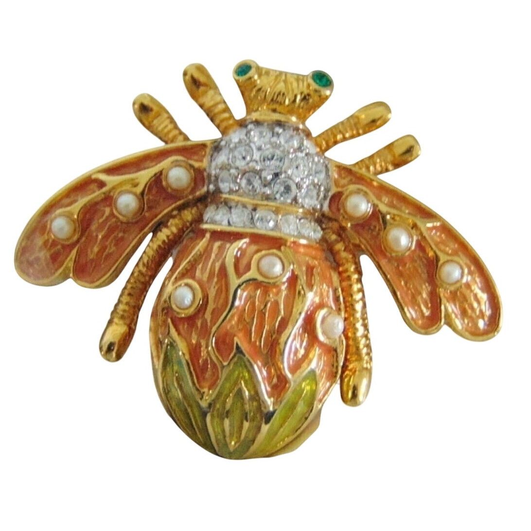 Joan Rivers Bee Brooch Pin Lily Of The Valley Pearl Crystal