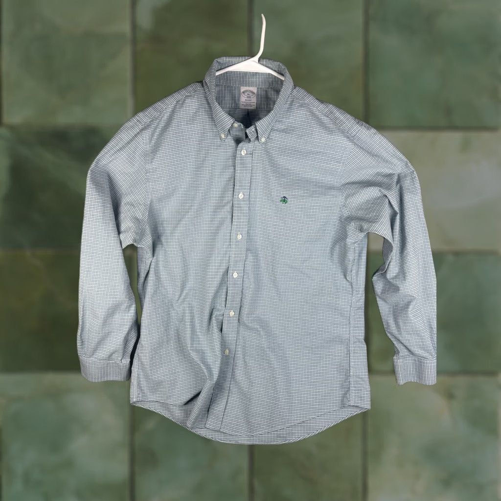 Brooks Brothers Brooks Brothers Shirt Mens XL Blue Green Check Regent Non Iron Supima Cotton Size US XL / EU 56 / 4 - 1 Thumbnail