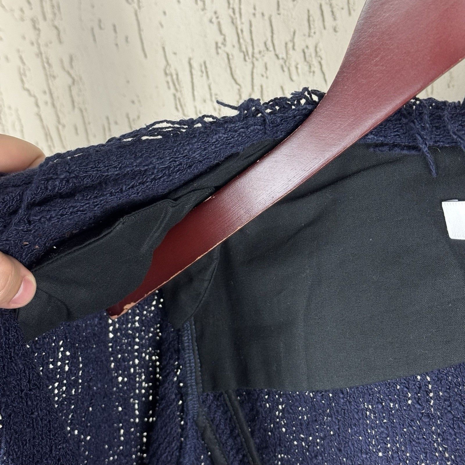 Designer × Iro IRO Paris Shavani Blue Knit Fringe Trim Open Front Blazer Size S / US 4 / IT 40 - 4 Thumbnail